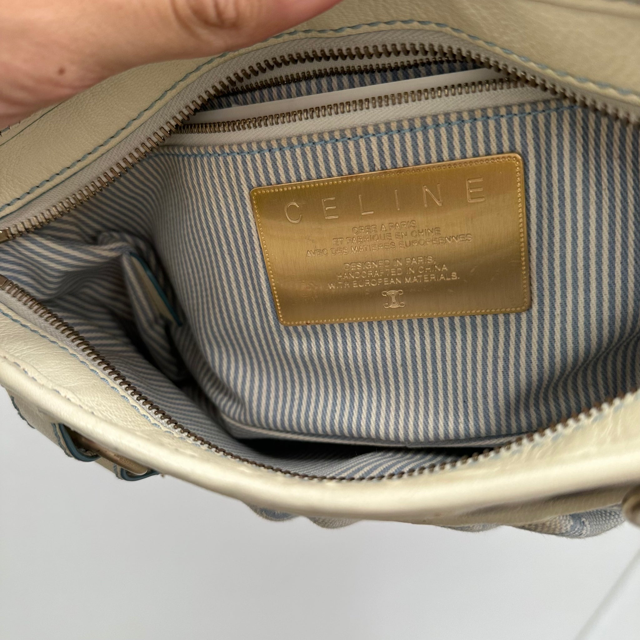 Celine Blue/White Macadam Canvas Hobo Shoulder Bag