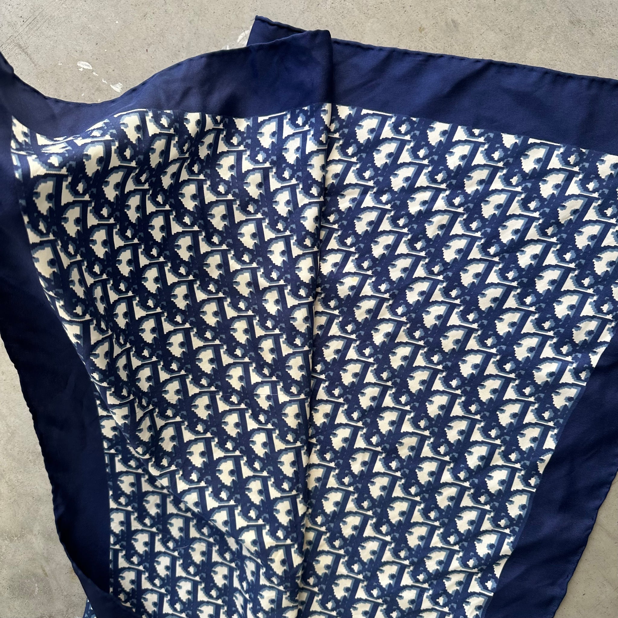 Dior Monogram Navy Blue Silk Scarf