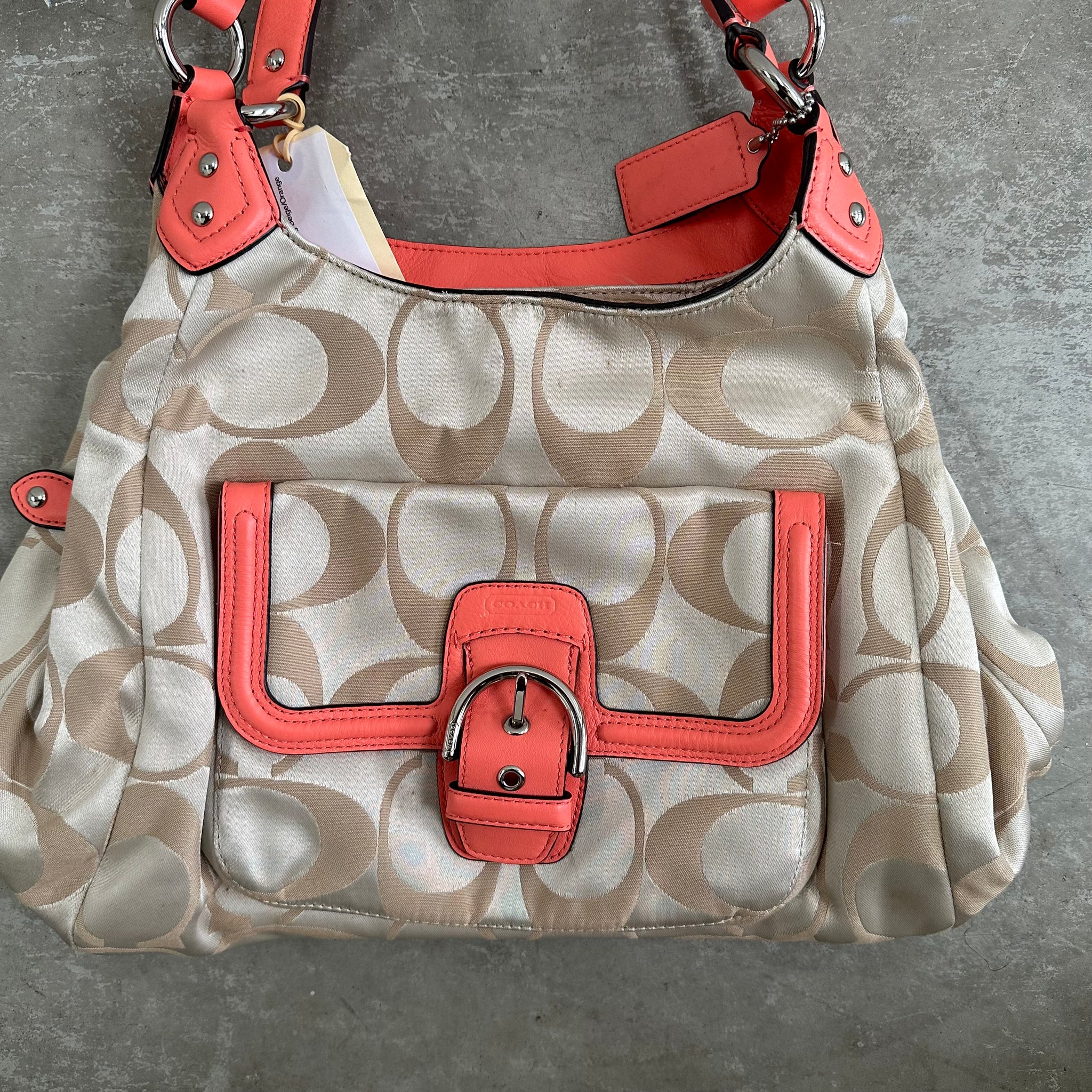 Coach Signature Hobo Campbell Shoulder Bag Beige/Orange