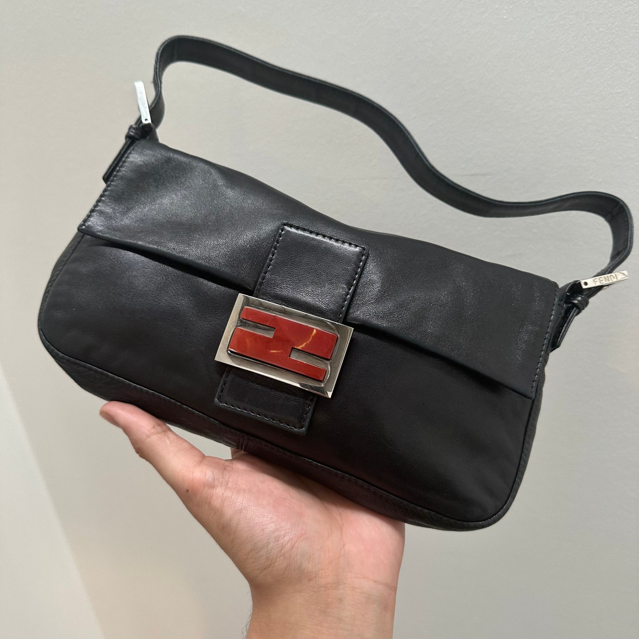 Fendi Black Baguette Shoulder Bag Nappa Leather