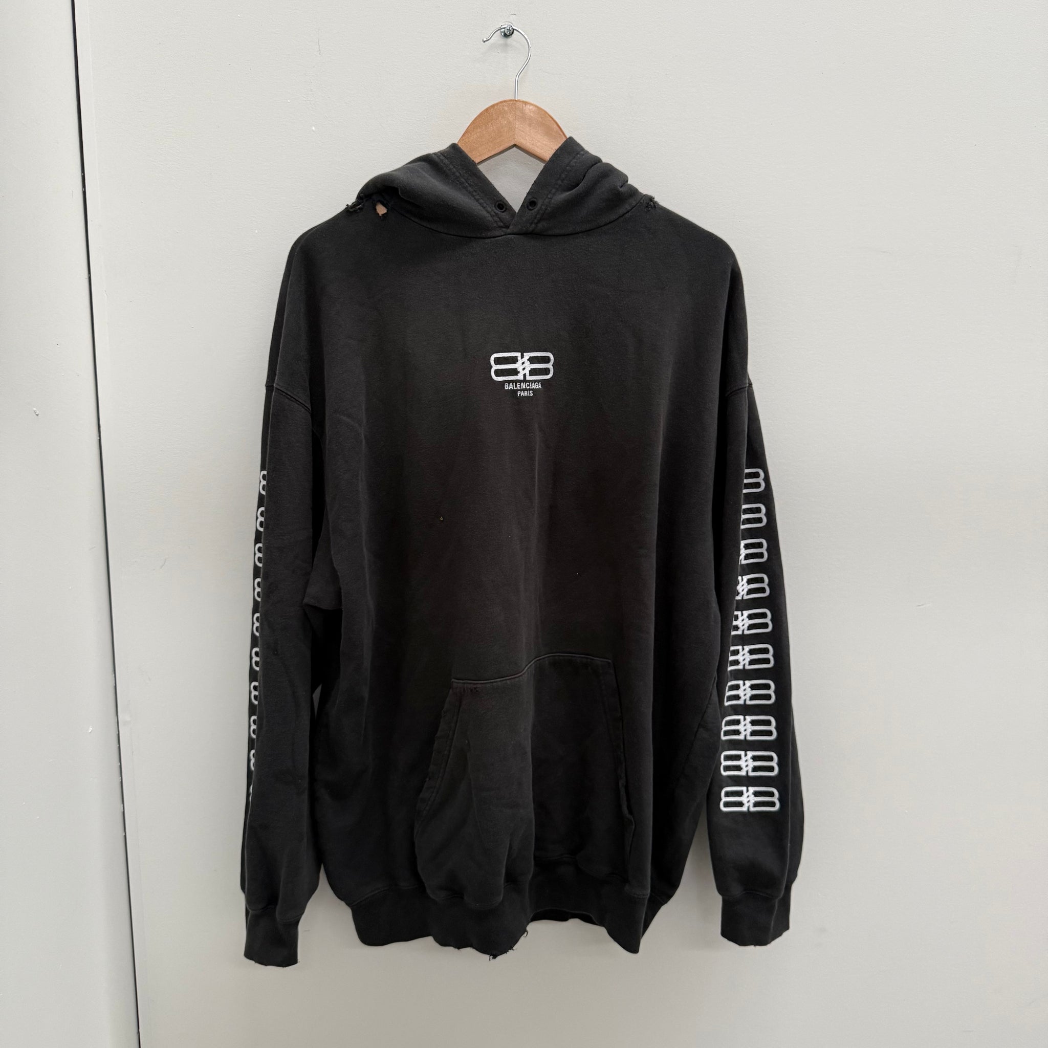 Balenciaga BB Paris Icon Distressed Medium Fit Hoodie Black (Size L)