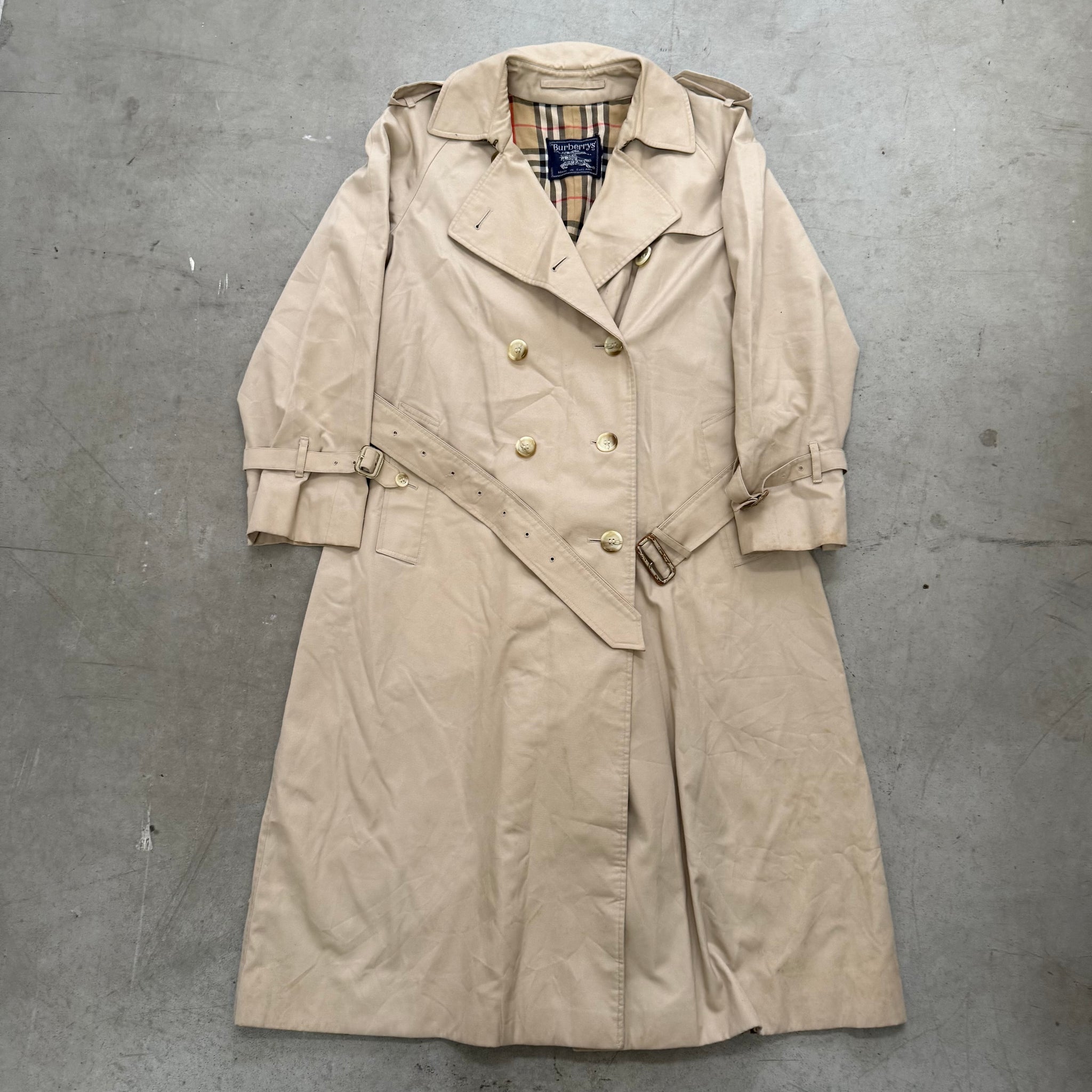 Burberry Vintage Brown Long Coat with Belt (Size S)