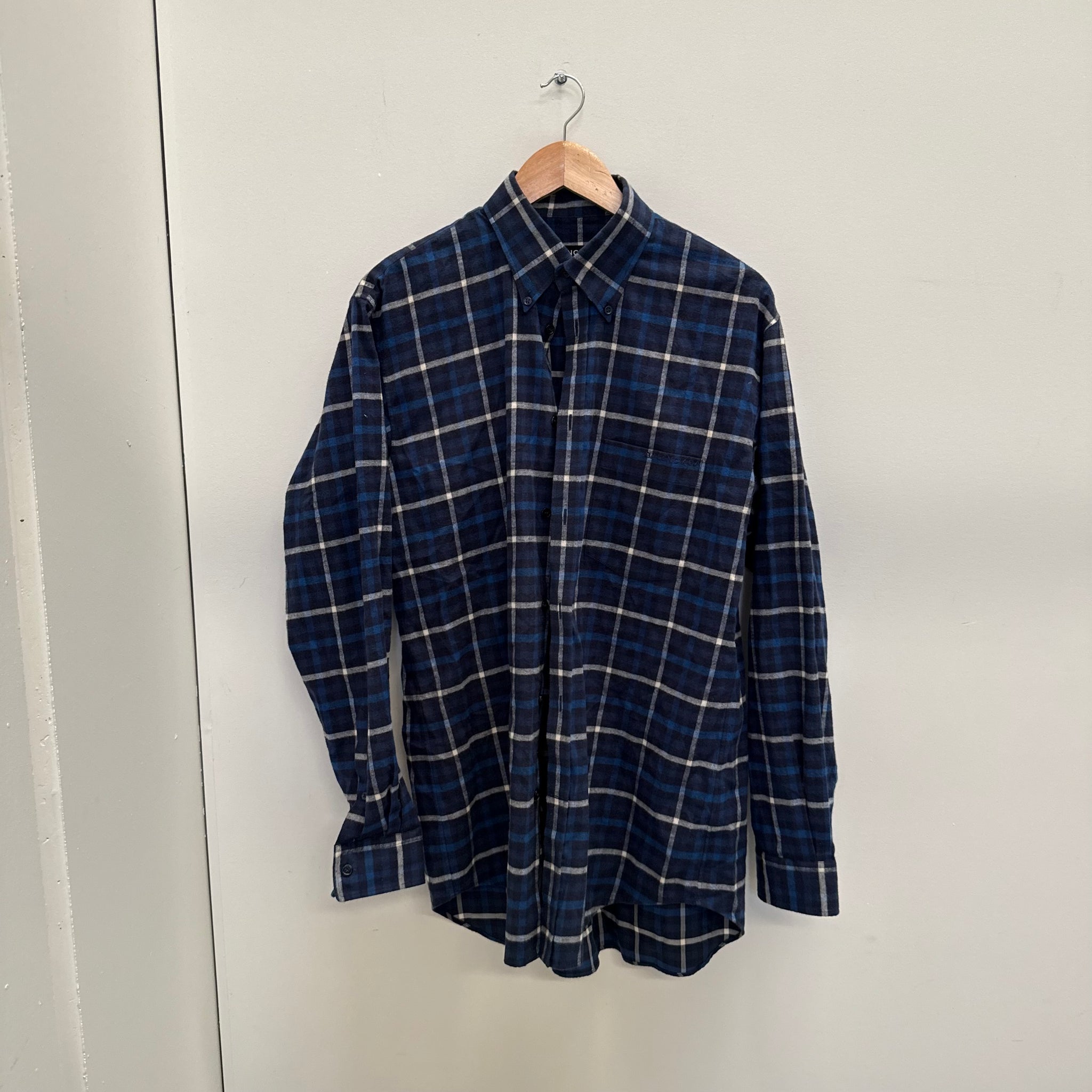 Balenciaga 2017 Plaid Blue Button Up Shirt (Size 38)