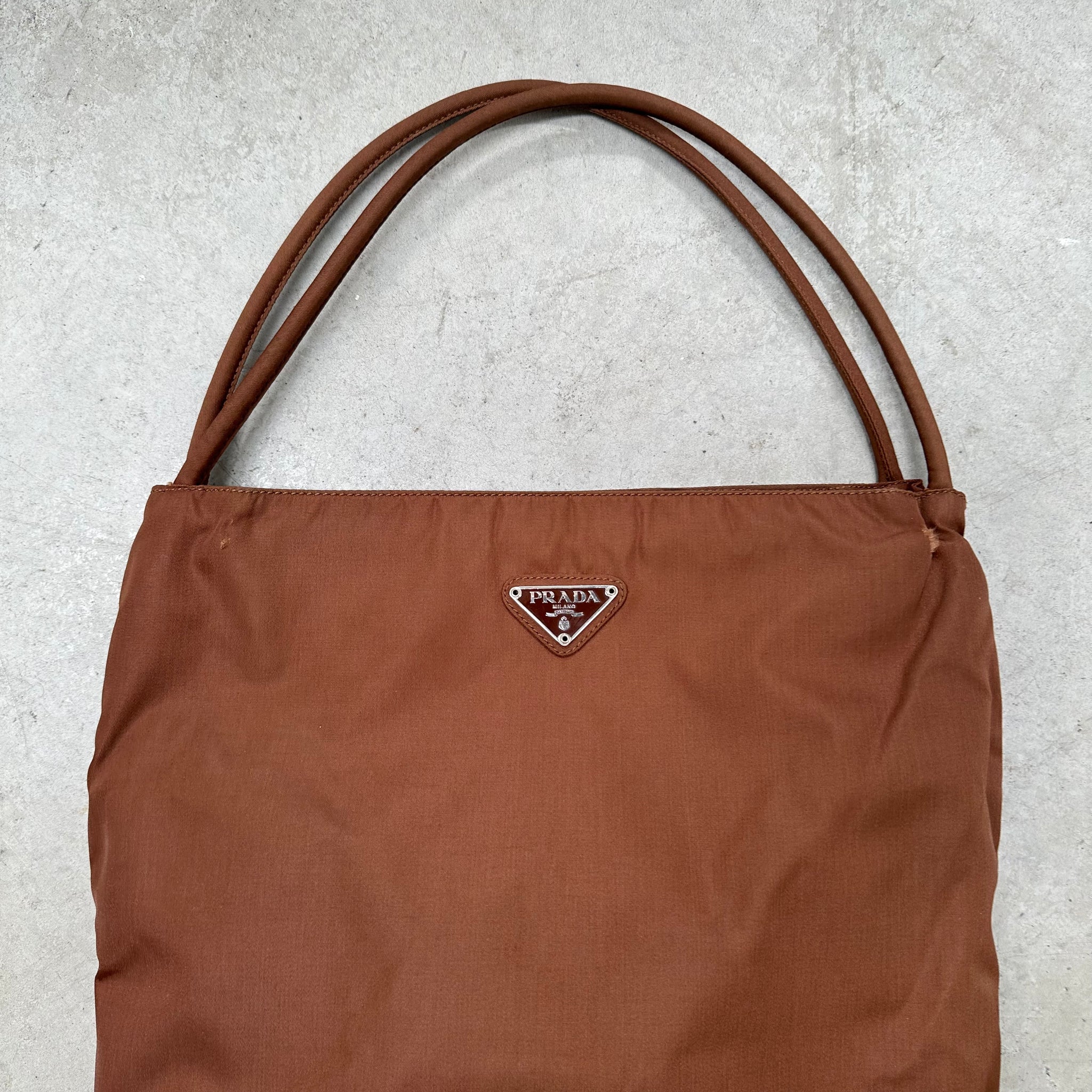 Prada Double Strap Brown Shoulder Bag Nylon