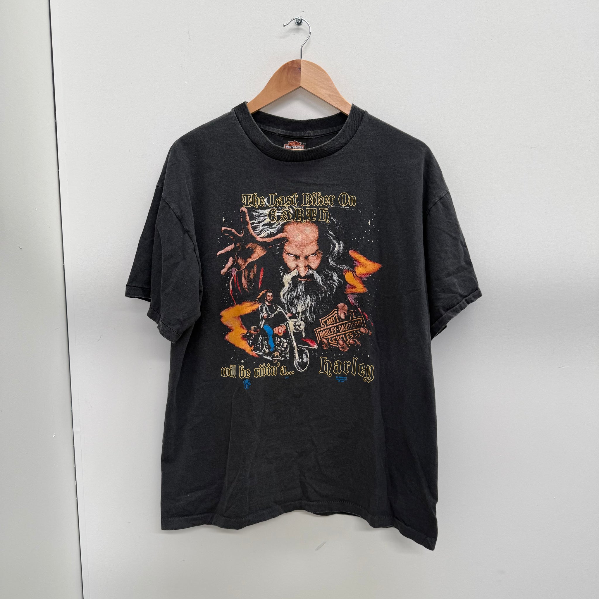 Vintage 1980's Harley Davidson 'Last Biker On Earth' T Shirt (Size XL)