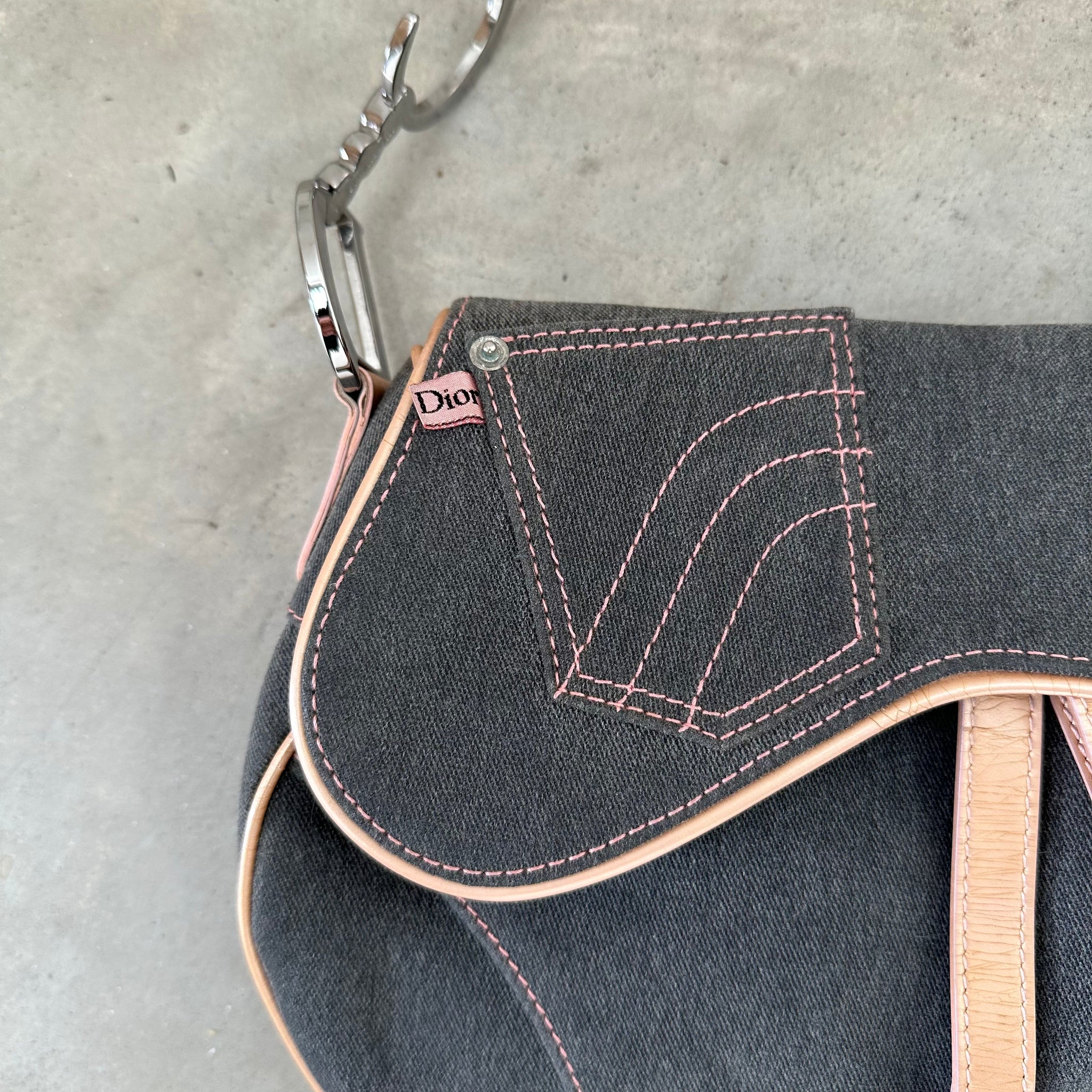 Dior Denim Blue Saddle Shoulder Bag Navy Silver Hardware (2004)
