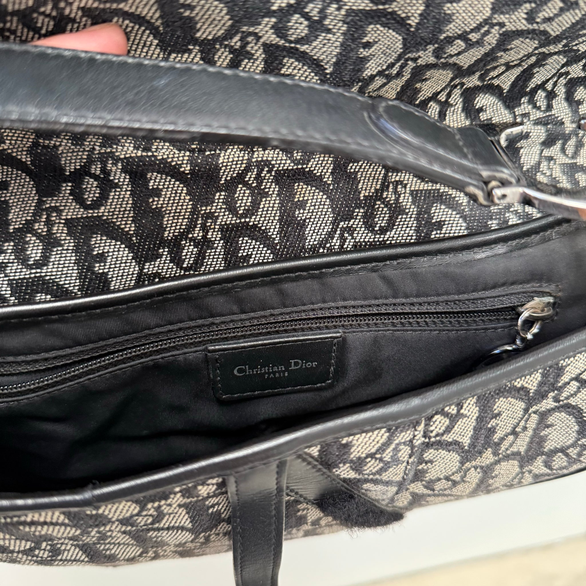 Dior Trotter Saddle Shoulder Bag Canvas Leather Navy Silver Hardware (2005)