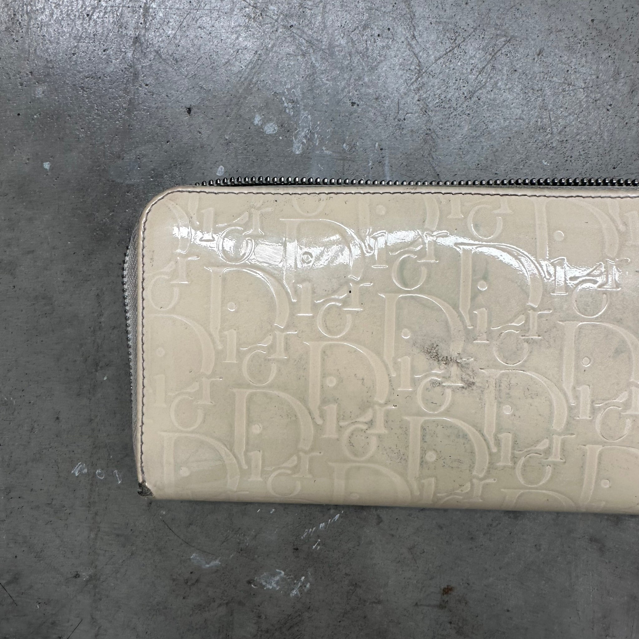 Dior Cream Logo Print Zip Around Long Wallet