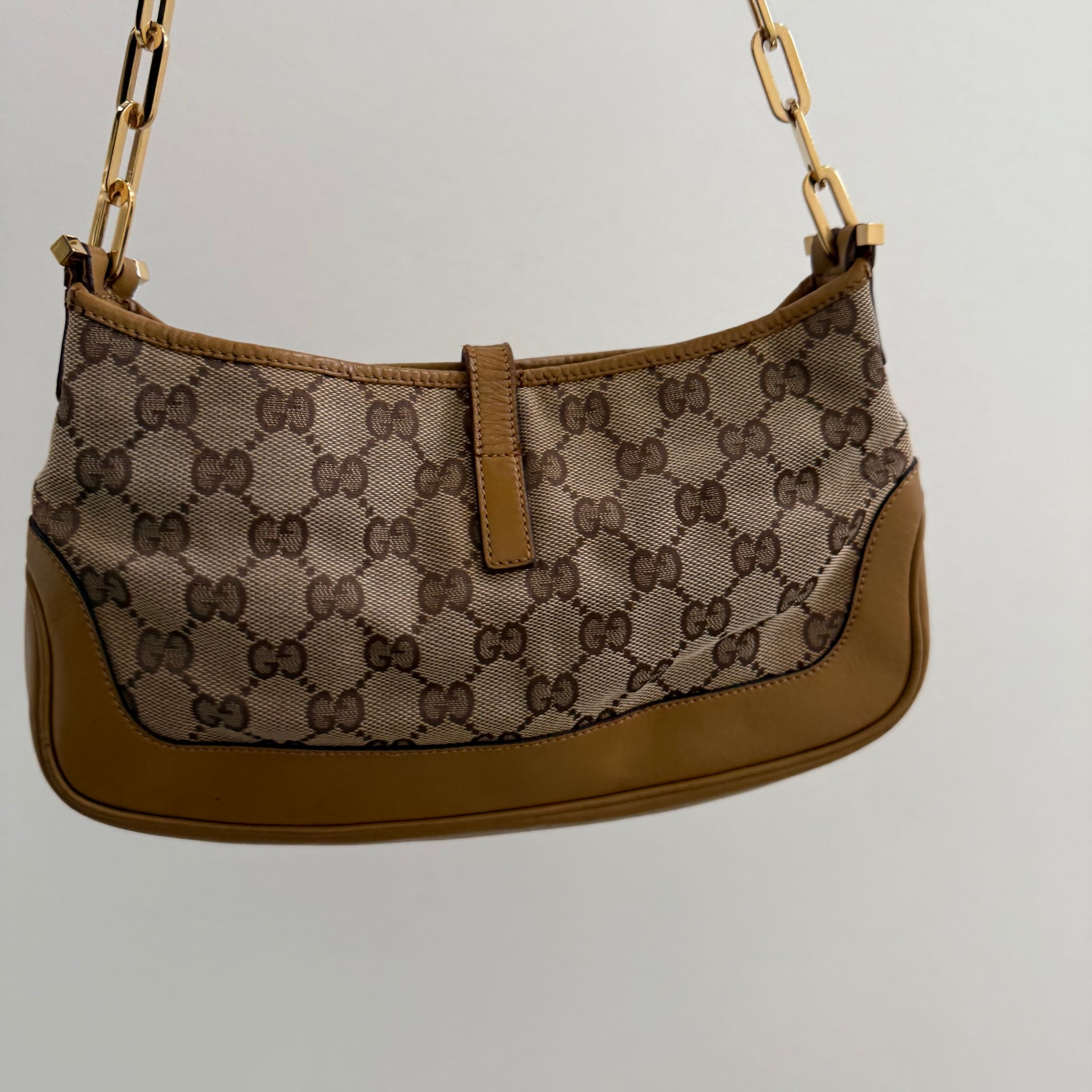 Gucci Jackie GG Print Shoulder Bag with Gold Chain Strap
