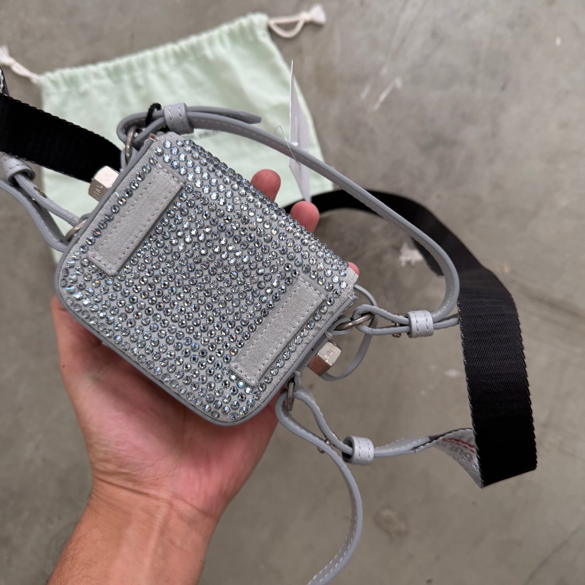 Off White Baby Binder Clip Grey Crystal Bag