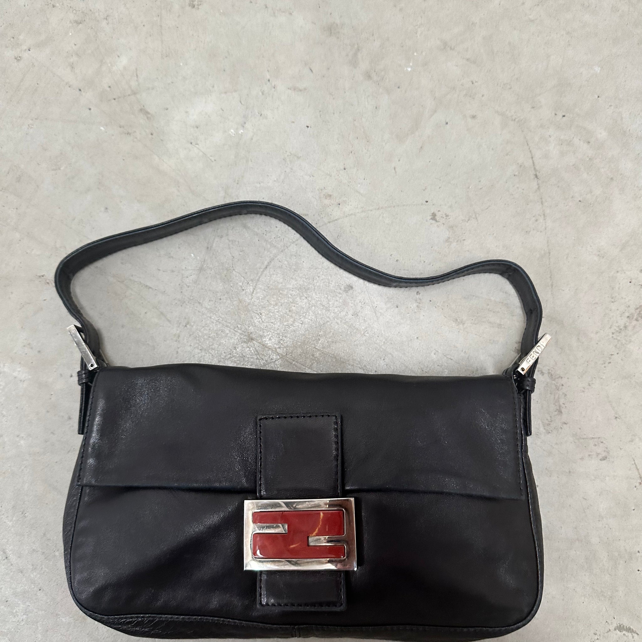 Fendi Black Baguette Shoulder Bag Nappa Leather