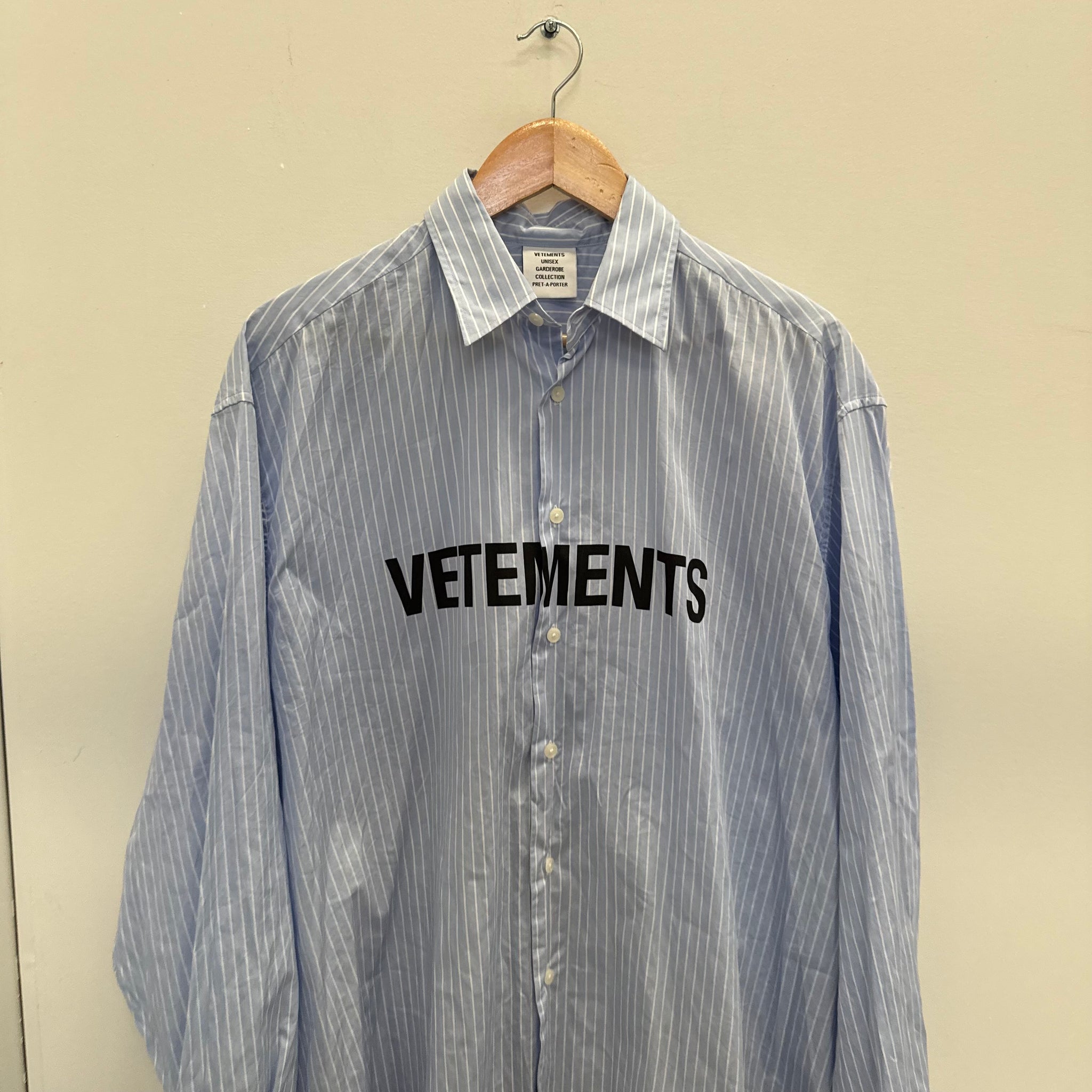 Vetements Blue Front Logo Button Up Shirt (fits L-XL)