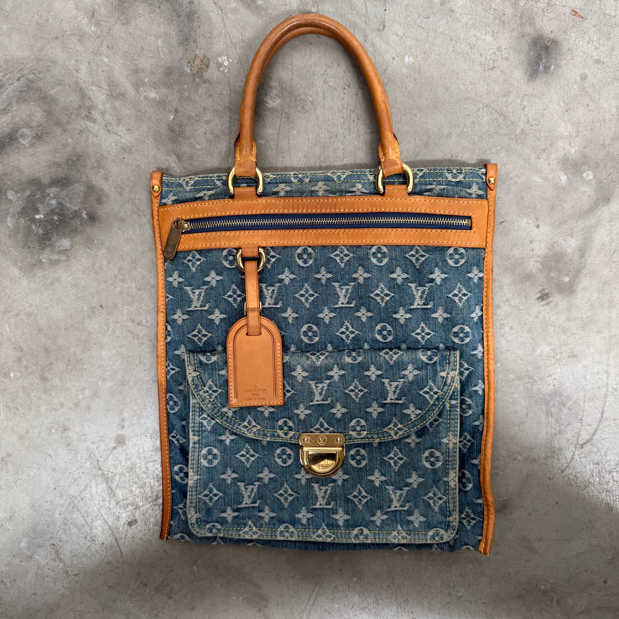 Louis Vuitton Blue Monogram Denim Flat Shopper Tote Bag