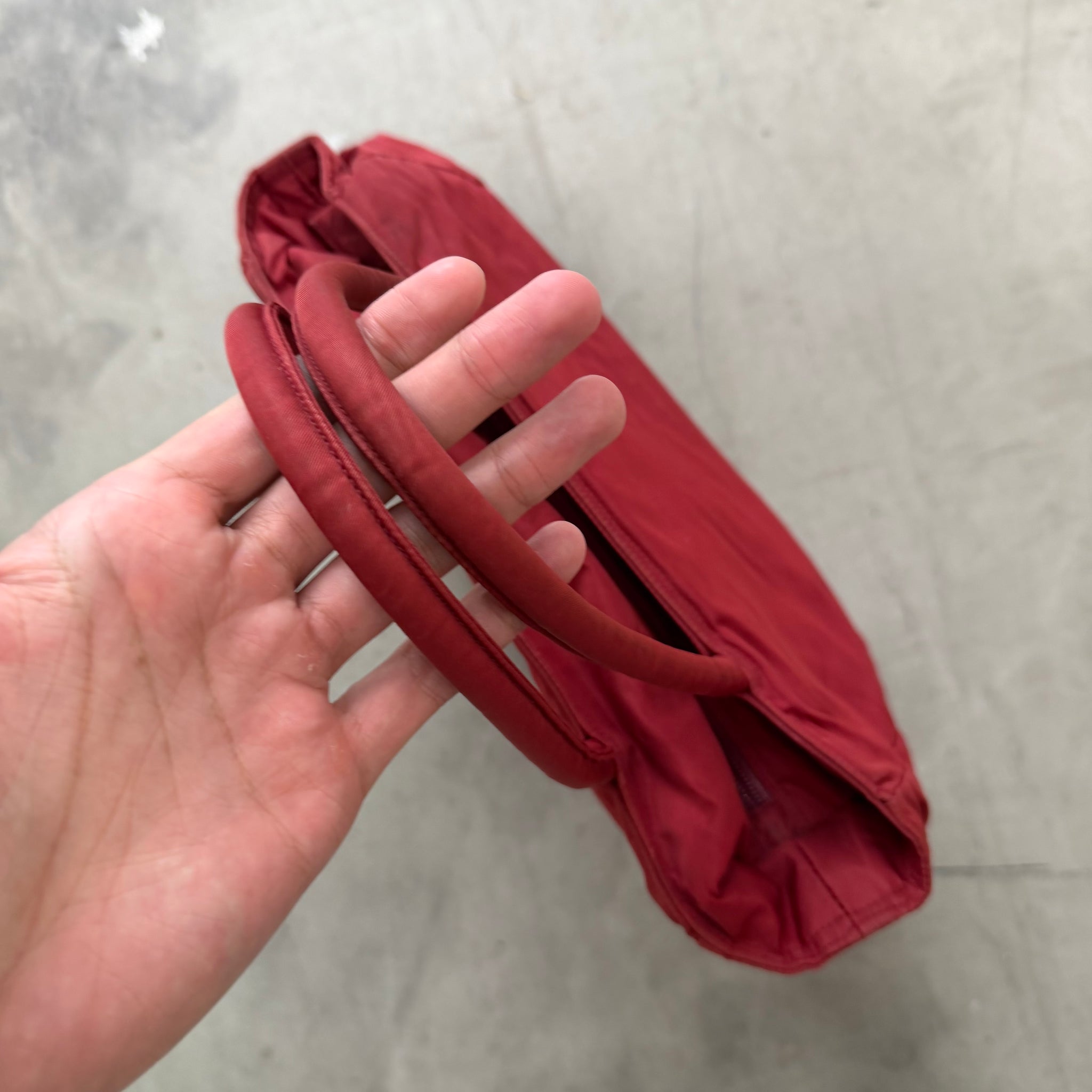 Prada Short Handle Nylon Cherry Red Tote Bag