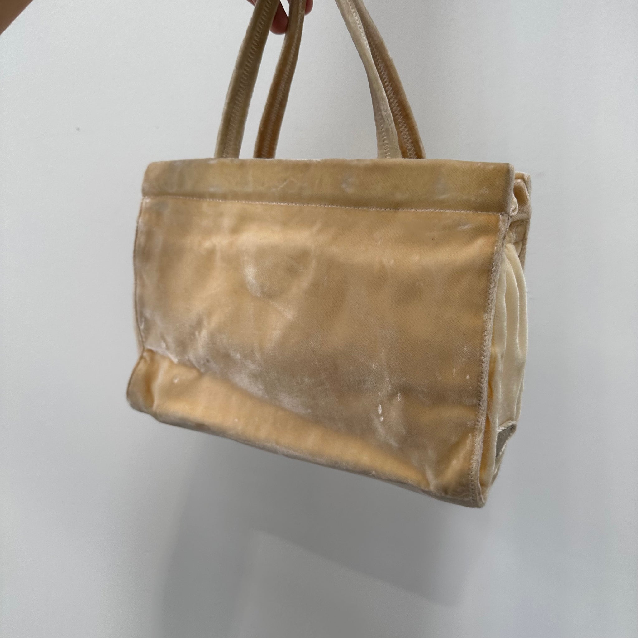 Prada Side Logo Mini Hand Bag Velvet Beige