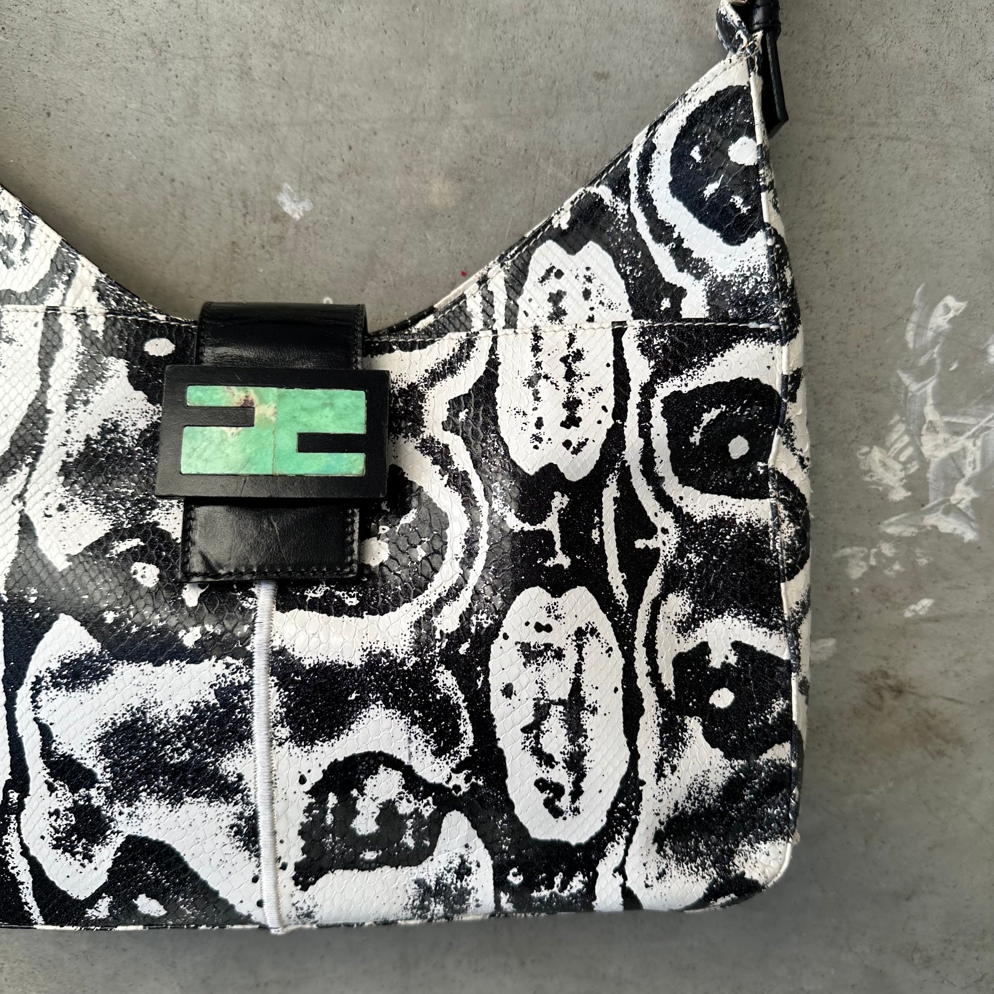 Fendi Python White Black Baguette Bag