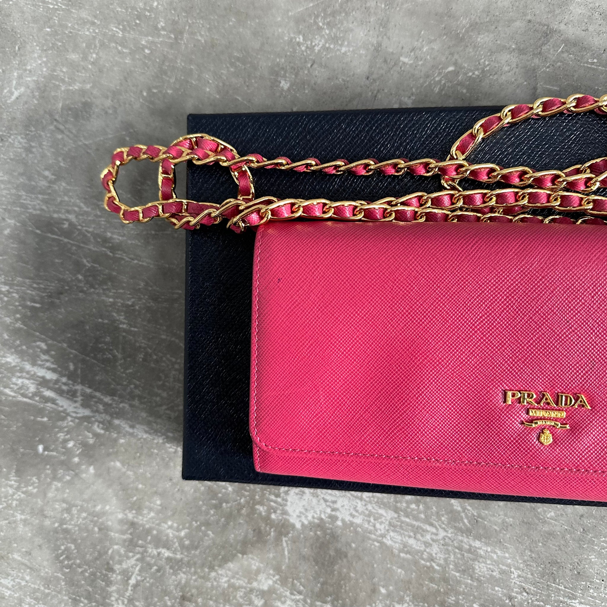 Prada Saffiano Pink Leather Crossbody Wallet on Chain Bag