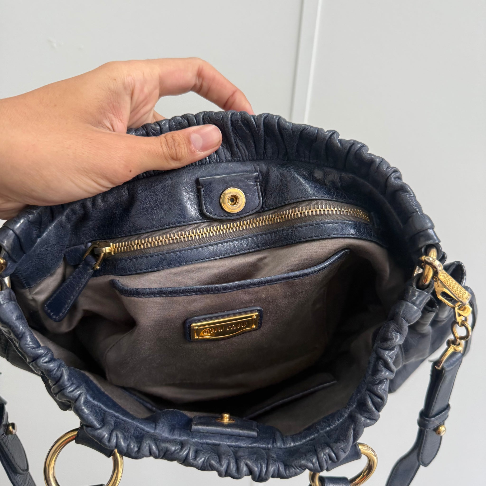 Miu Miu Vitello Lux Handbag Navy Blue