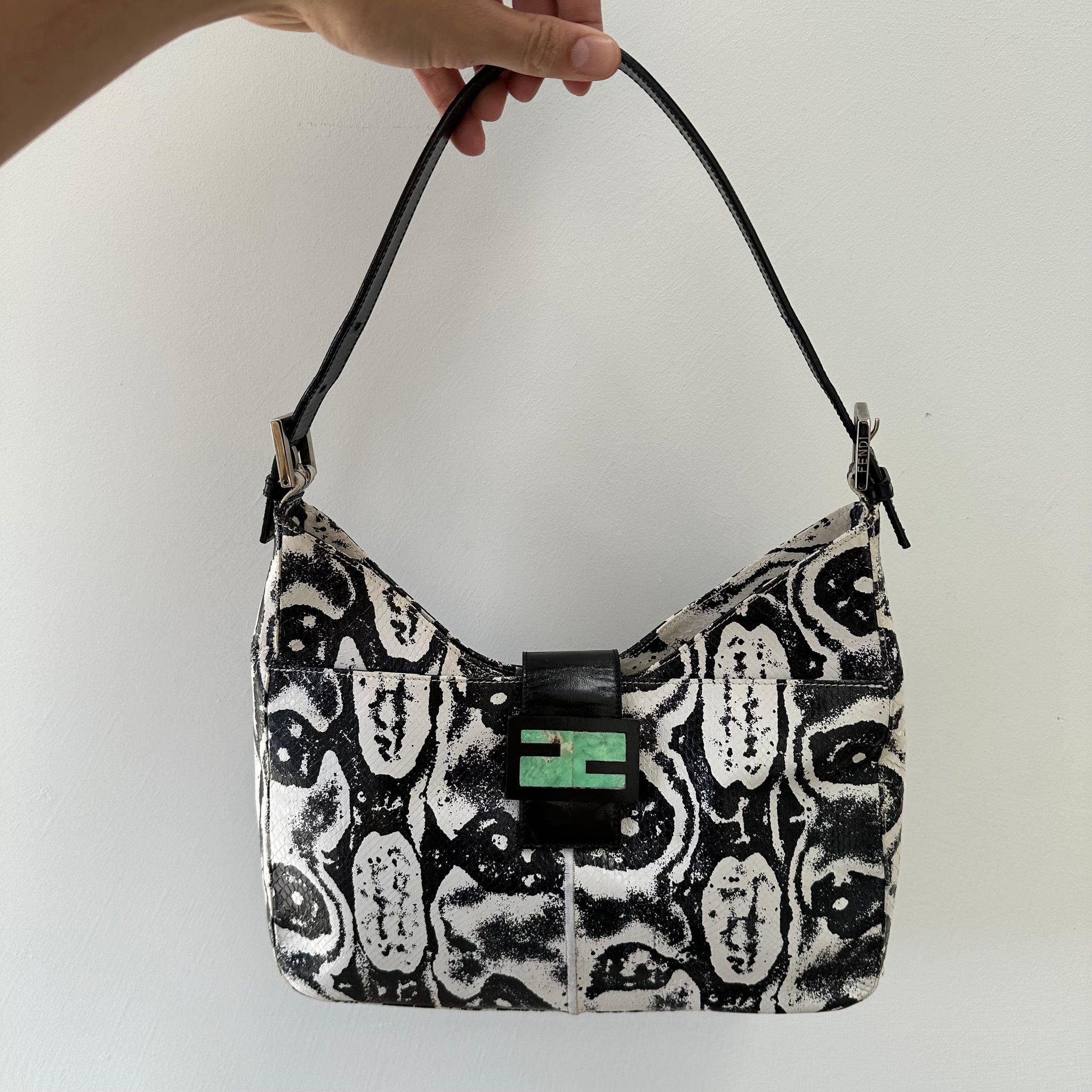 Fendi Python White Black Baguette Bag