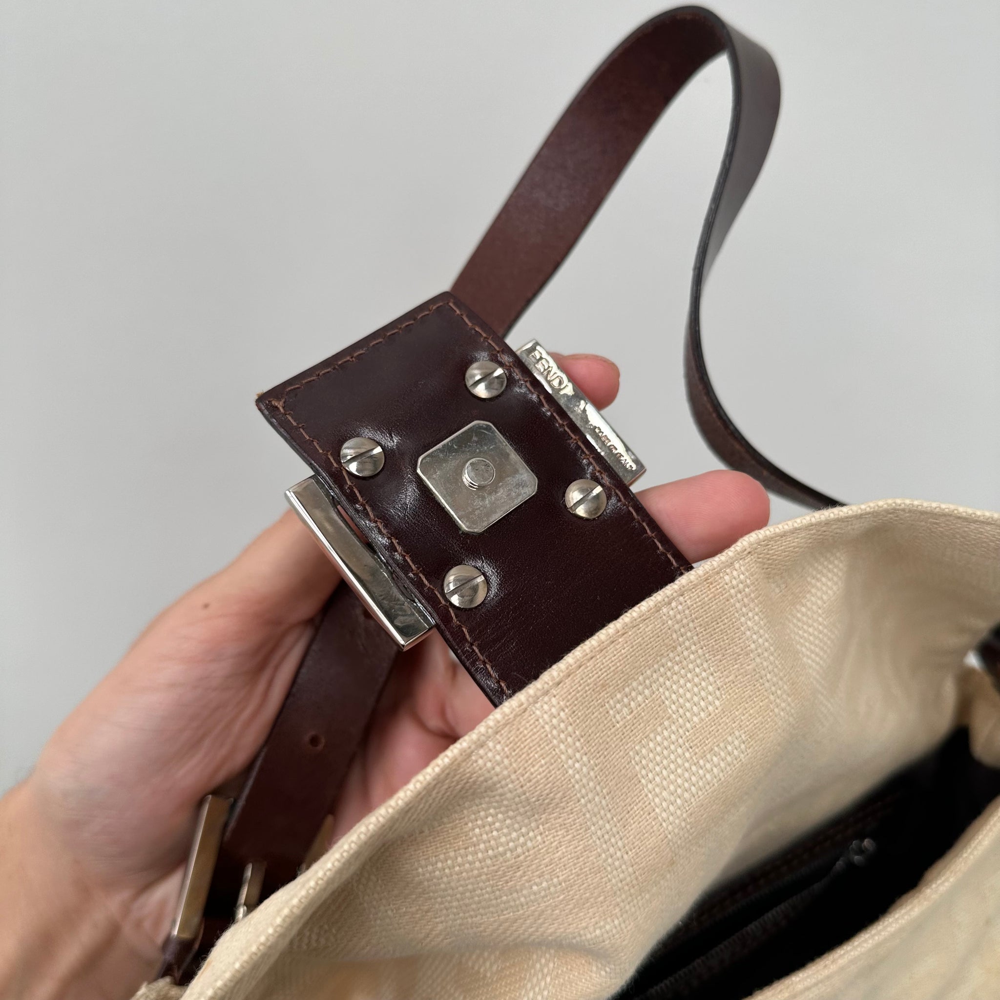Fendi Cream Baguette Shoulder Bag