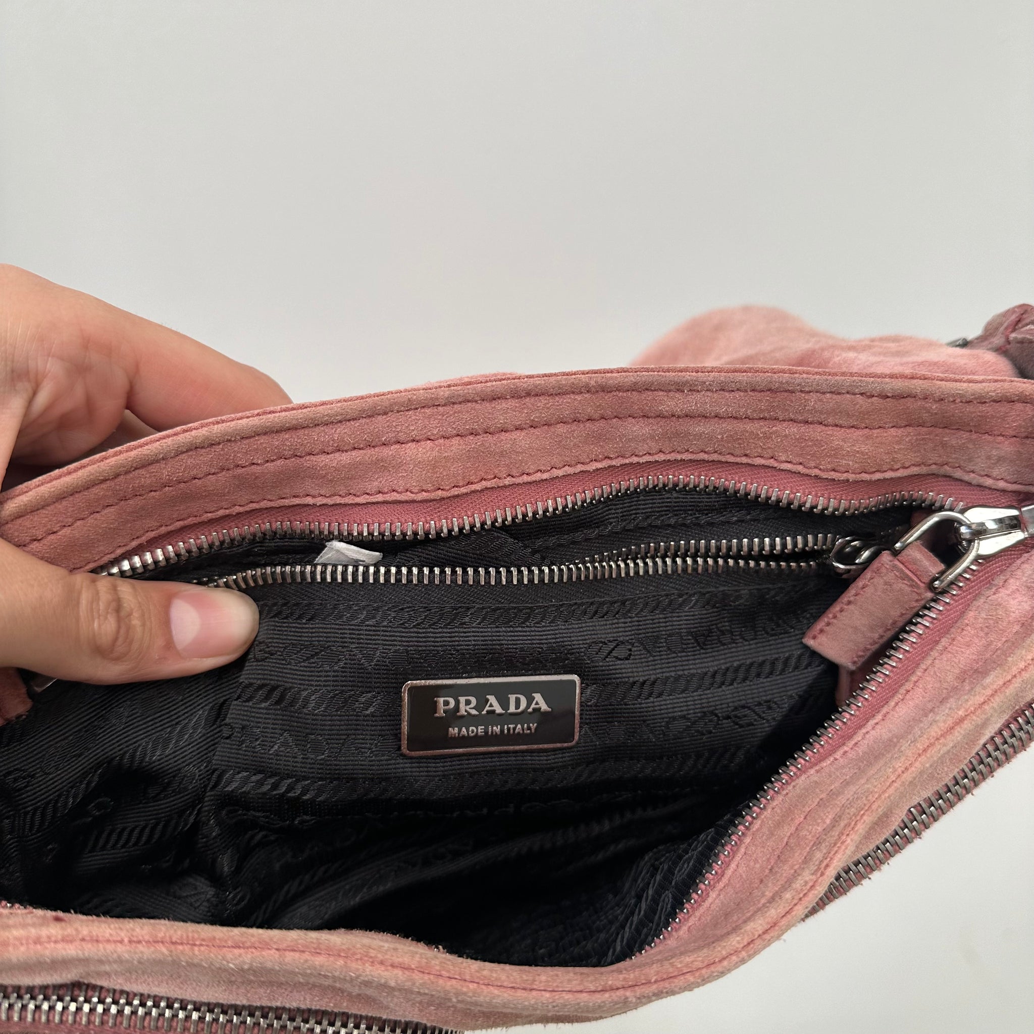 Prada Pink Suede Leather Shoulder Bag