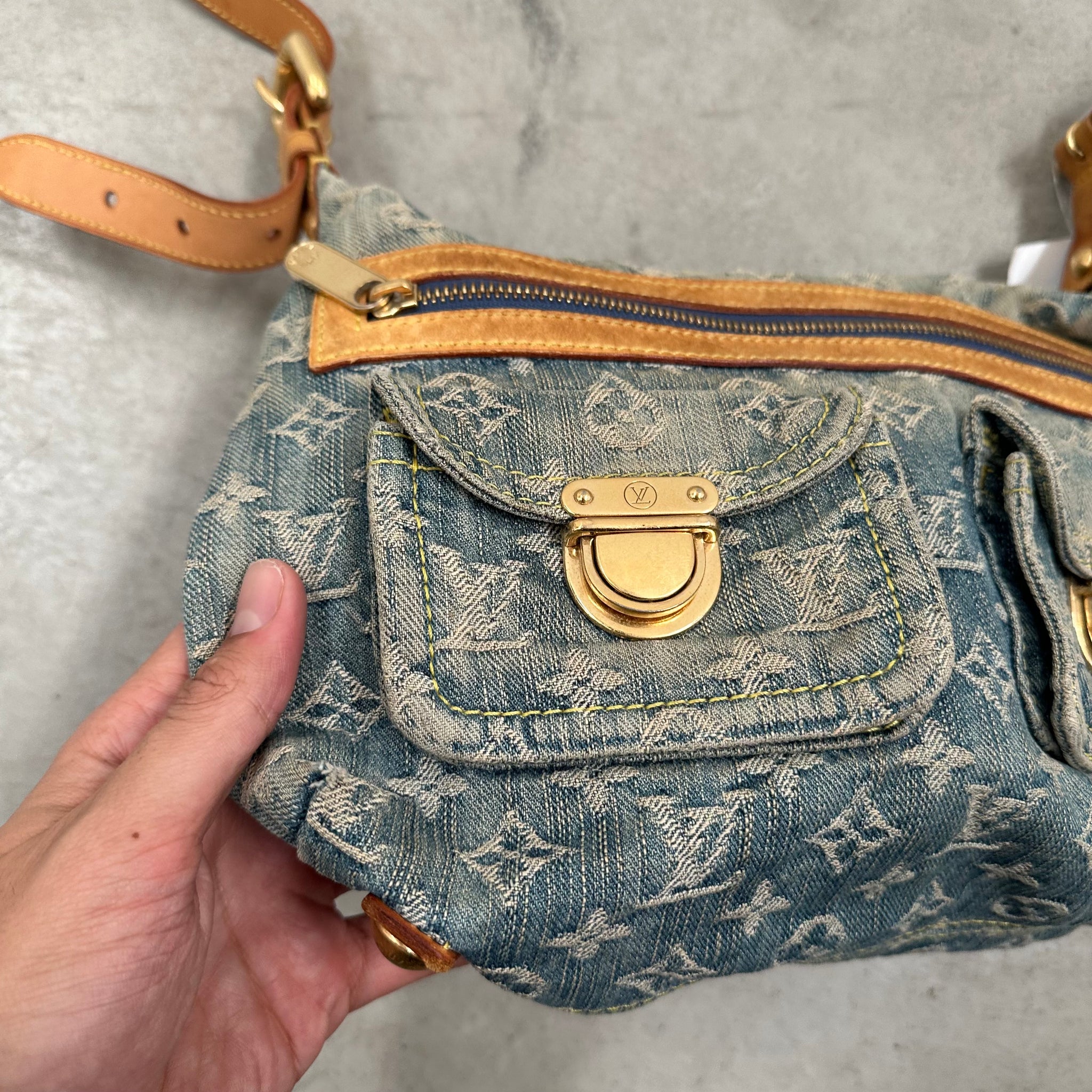 Louis Vuitton Monogram Denim Baggy PM Blue with Long Strap