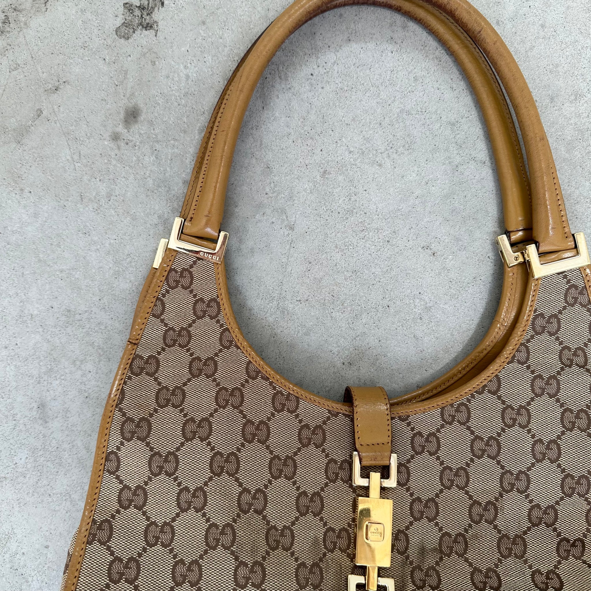 Gucci GG Print Jackie Shoulder Bag Beige