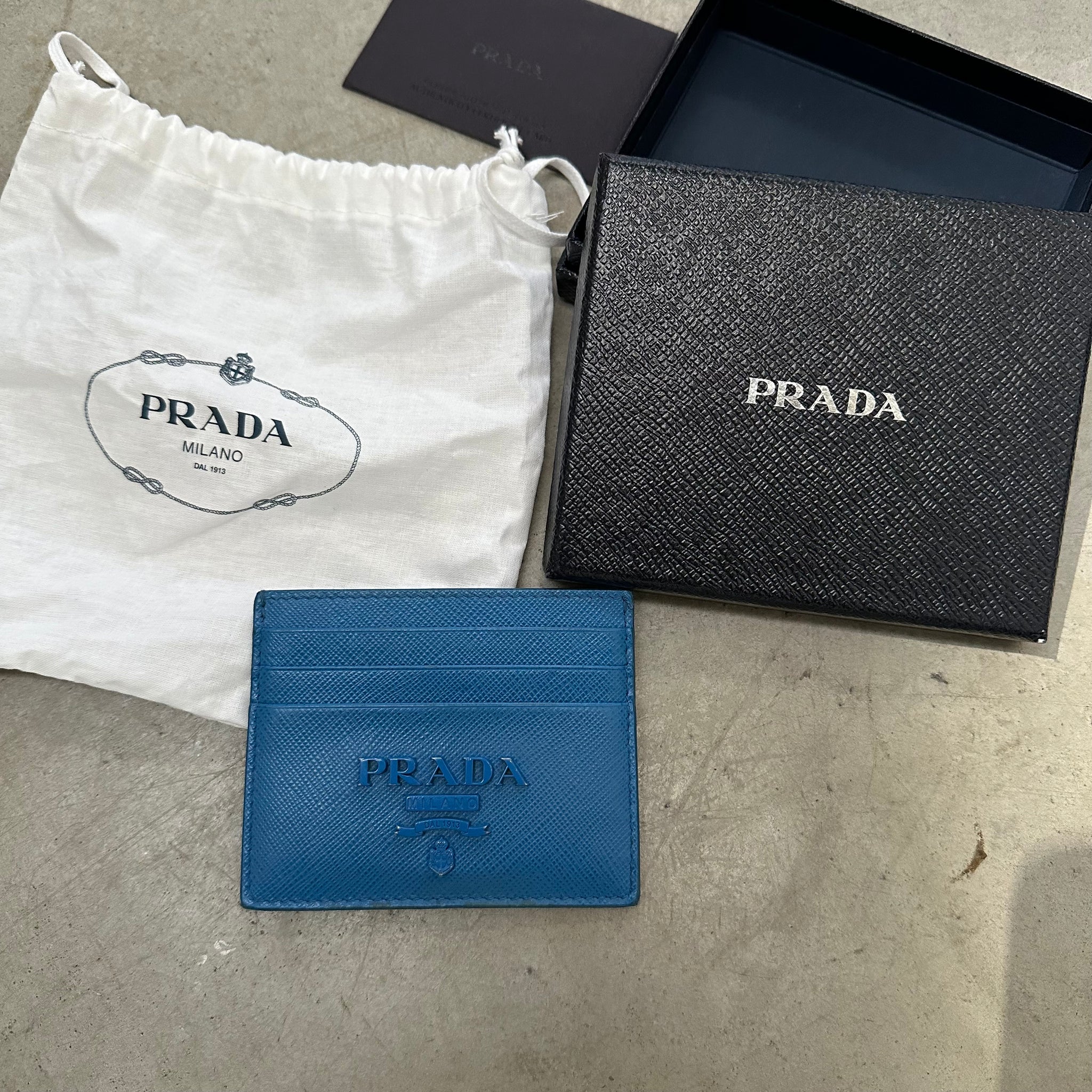 Prada Saffiano Monochrome Blue Card Holder
