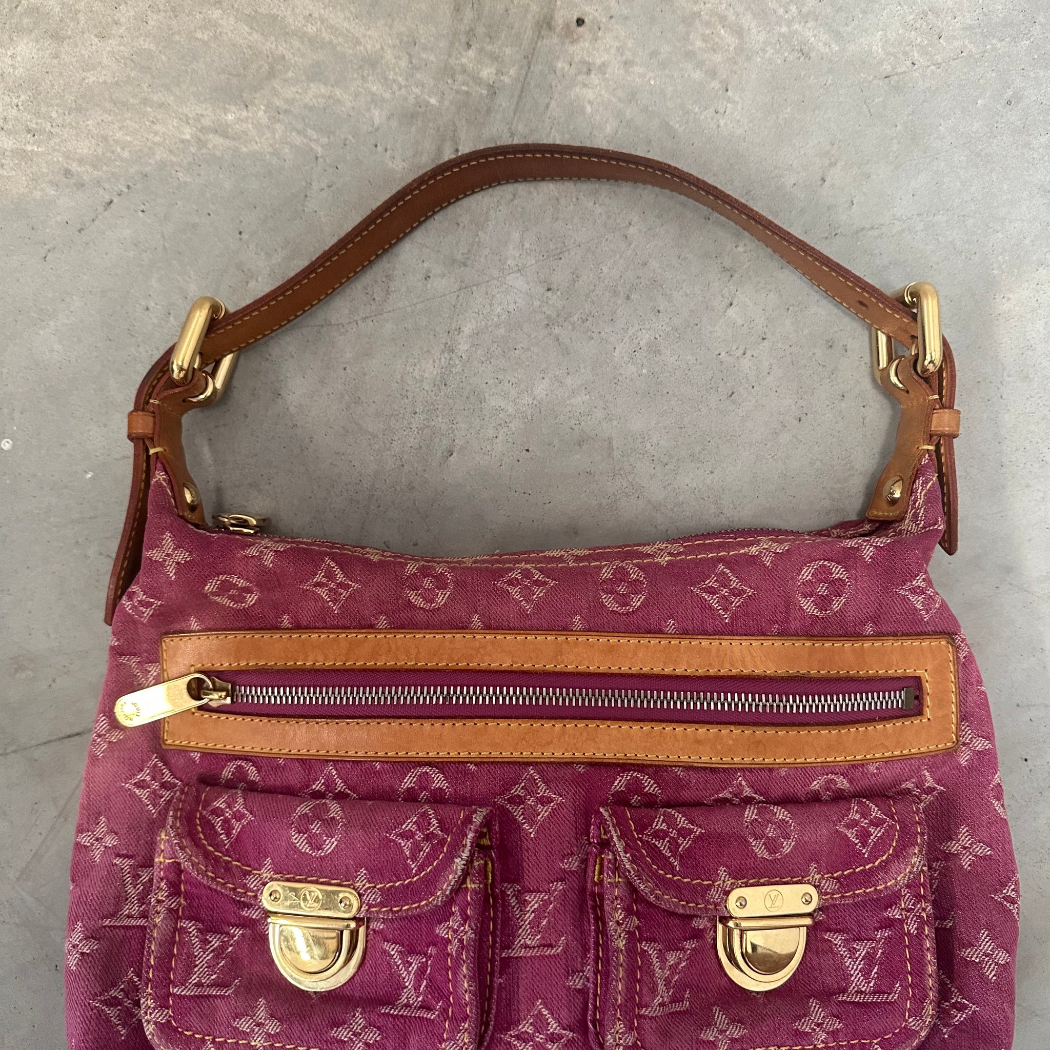 Louis Vuitton Monogram Denim Baggy PM Fuchsia Pink Shoulder Bag