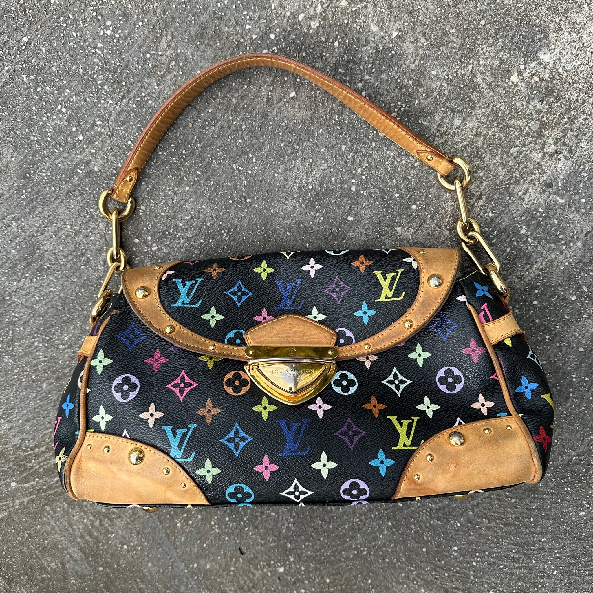 Louis Vuitton Takashi Murakami Black Monogram Multicolor Canvas Beverly MM Bag