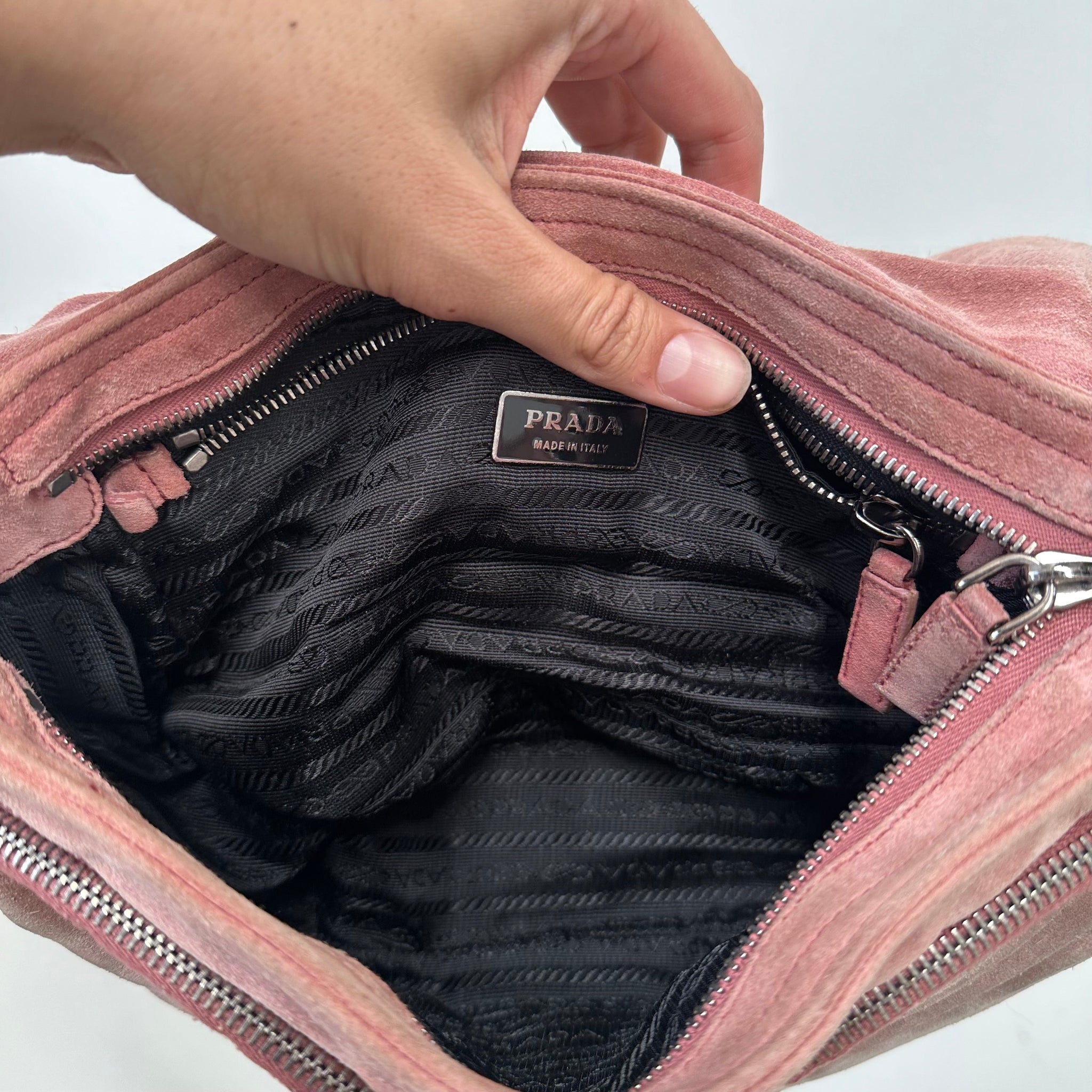 Prada Pink Suede Leather Shoulder Bag