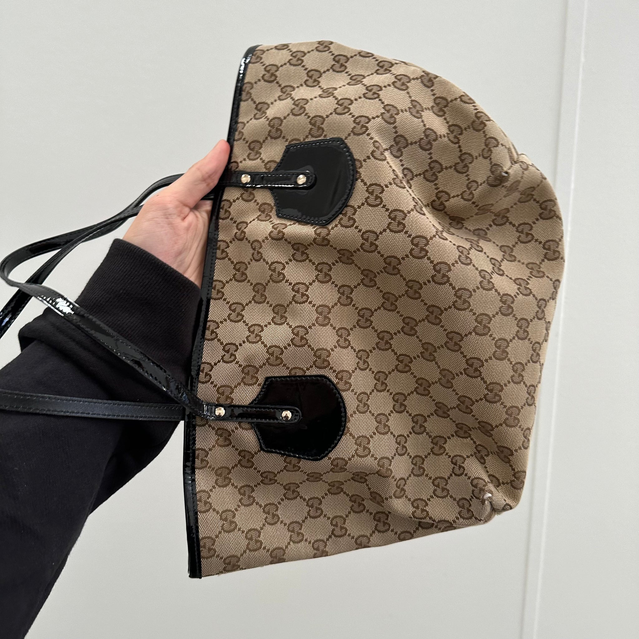 Gucci Brown GG Canvas Black Beige Jolie Tote Bag