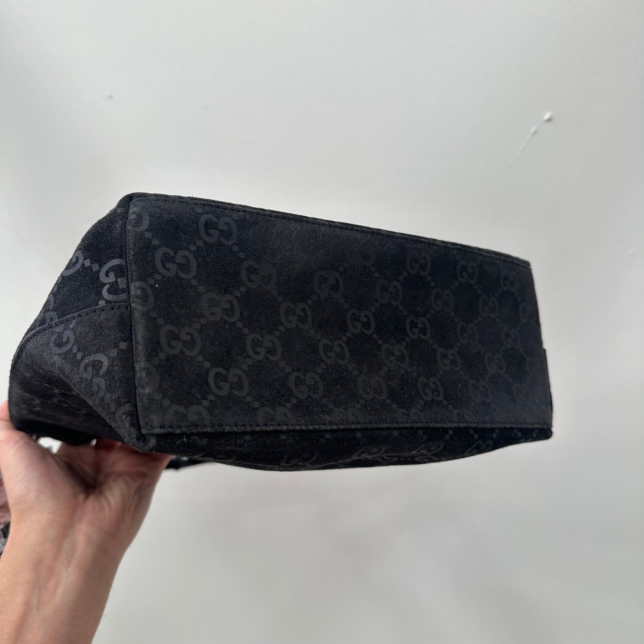 Gucci Bamboo Suede Shoulder Bag Black