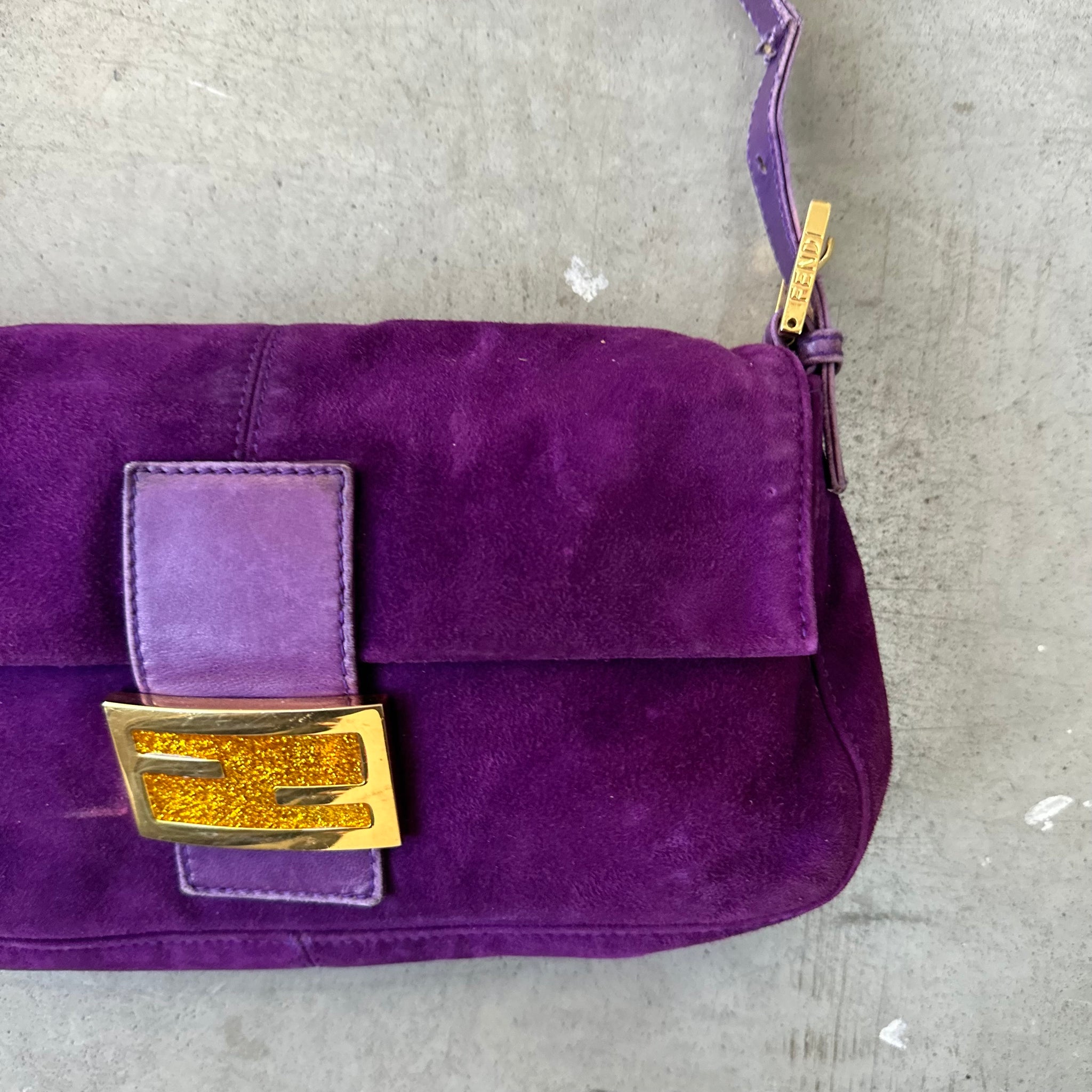 Fendi Purple Suede Baguette Bag