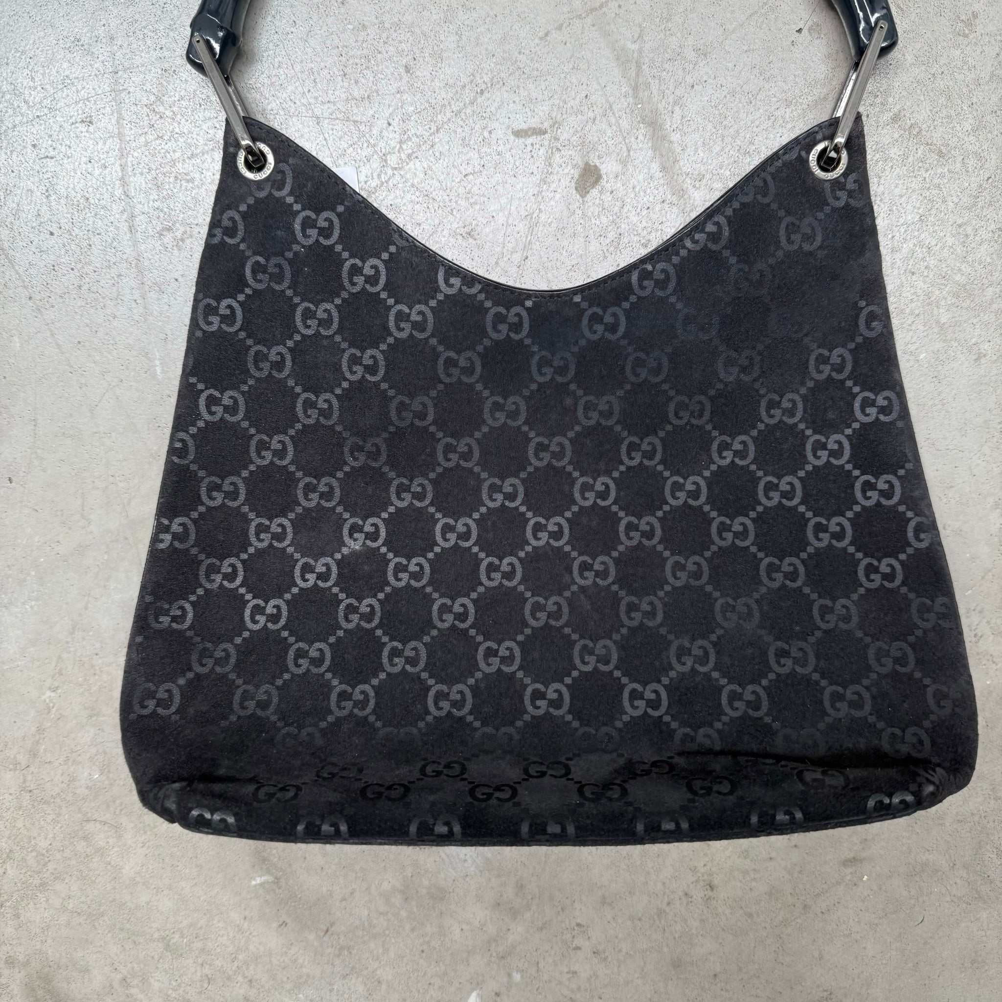 Gucci Bamboo Suede Shoulder Bag Black