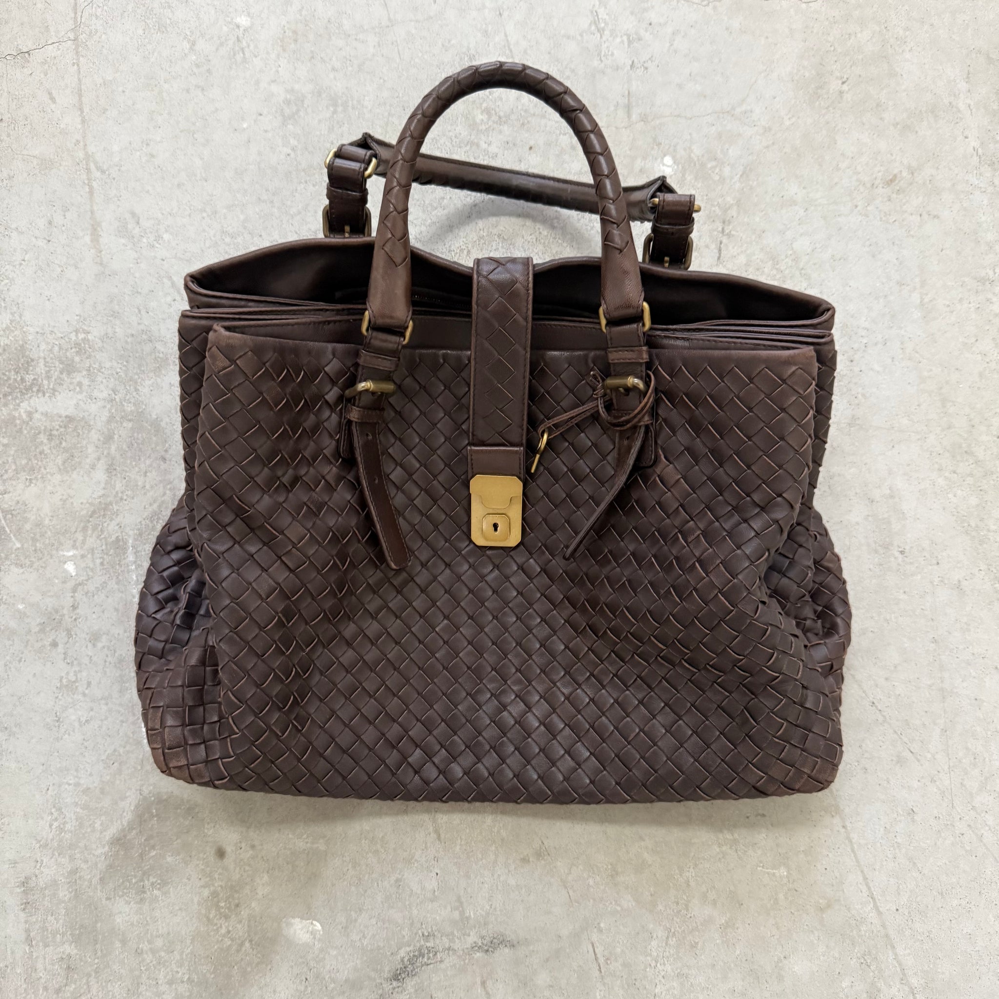 Bottega Veneta Roma Bag Intercciato Nappa Brown Hand Bag