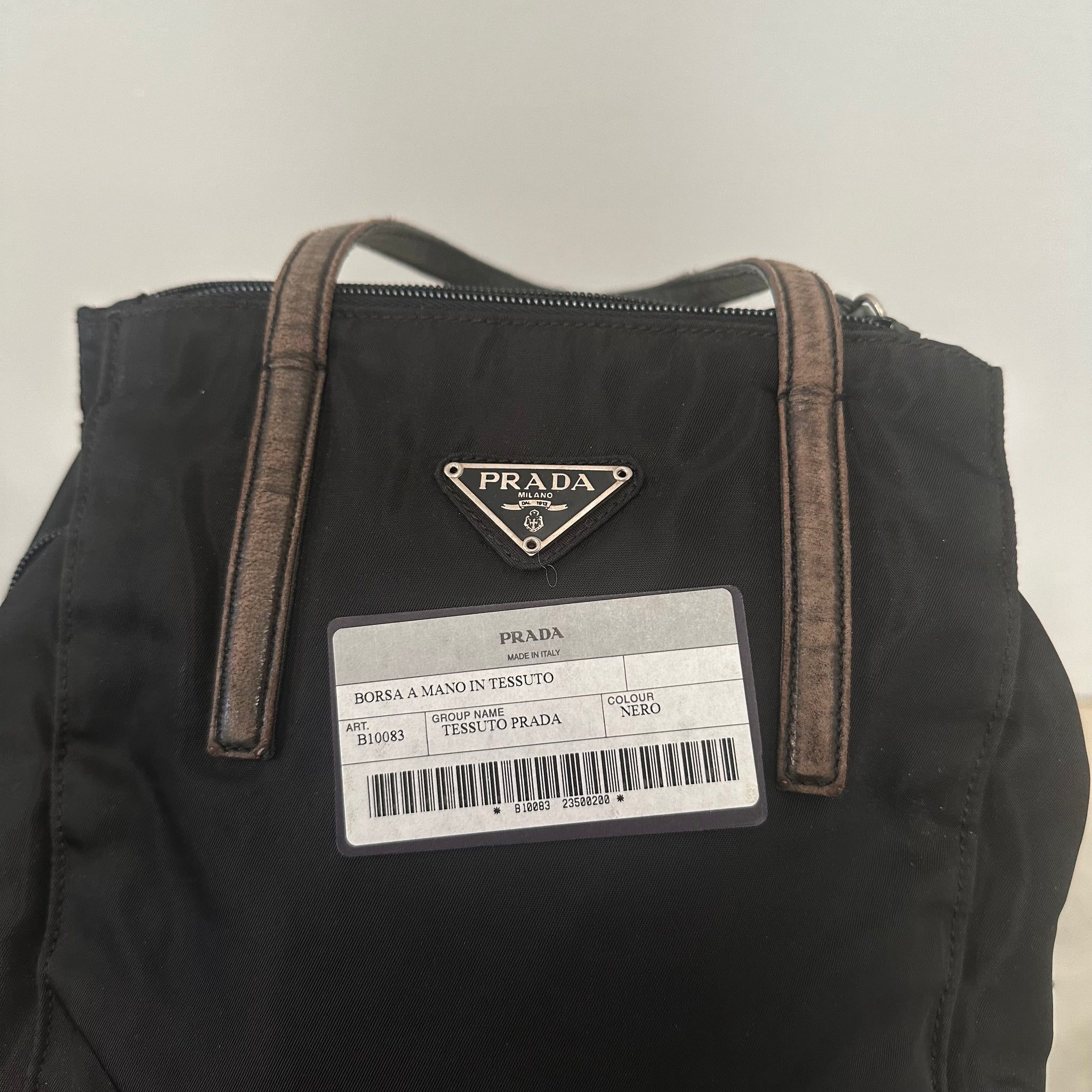 Prada Nylon Black Multi Pocket Leather Handle Hand Bag