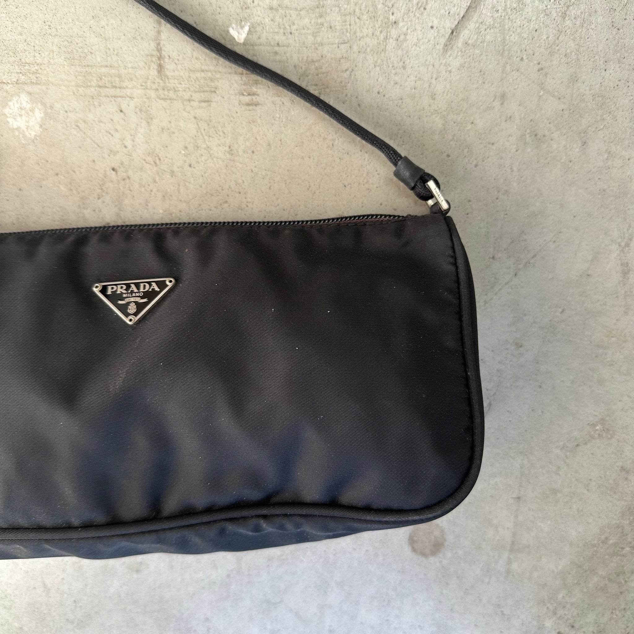 Prada Nylon Black Vintage Hobo Shoulder Pochette Bag