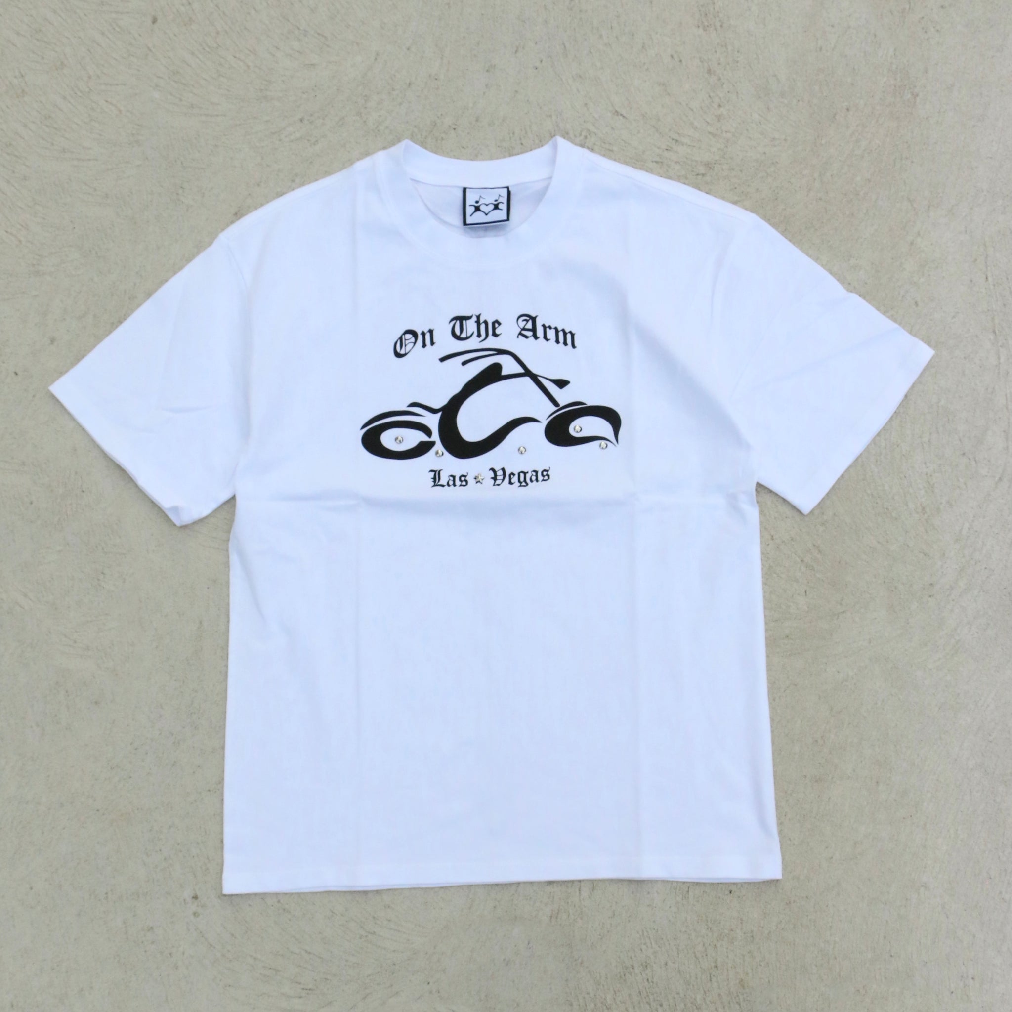 On The Arm Studded Biker T Shirt White