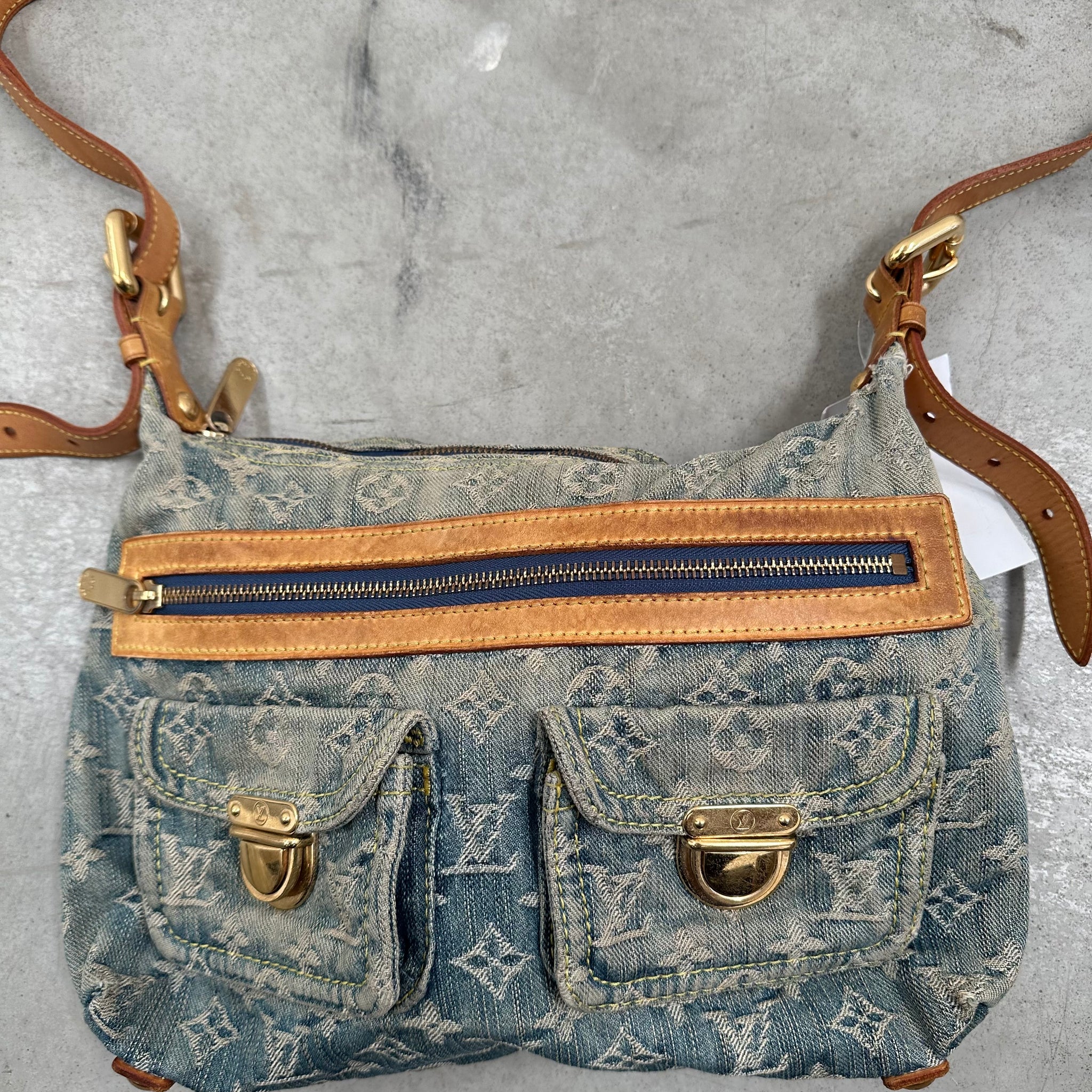 Louis Vuitton Monogram Denim Baggy PM Blue with Long Strap
