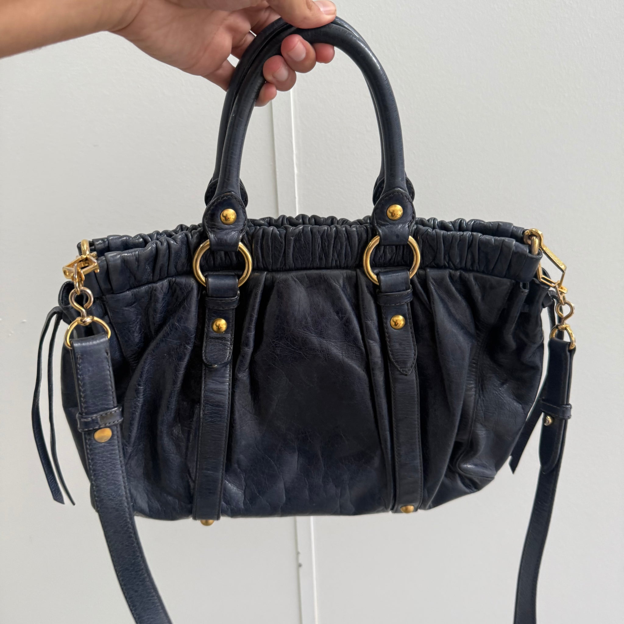Miu Miu Vitello Lux Handbag Navy Blue