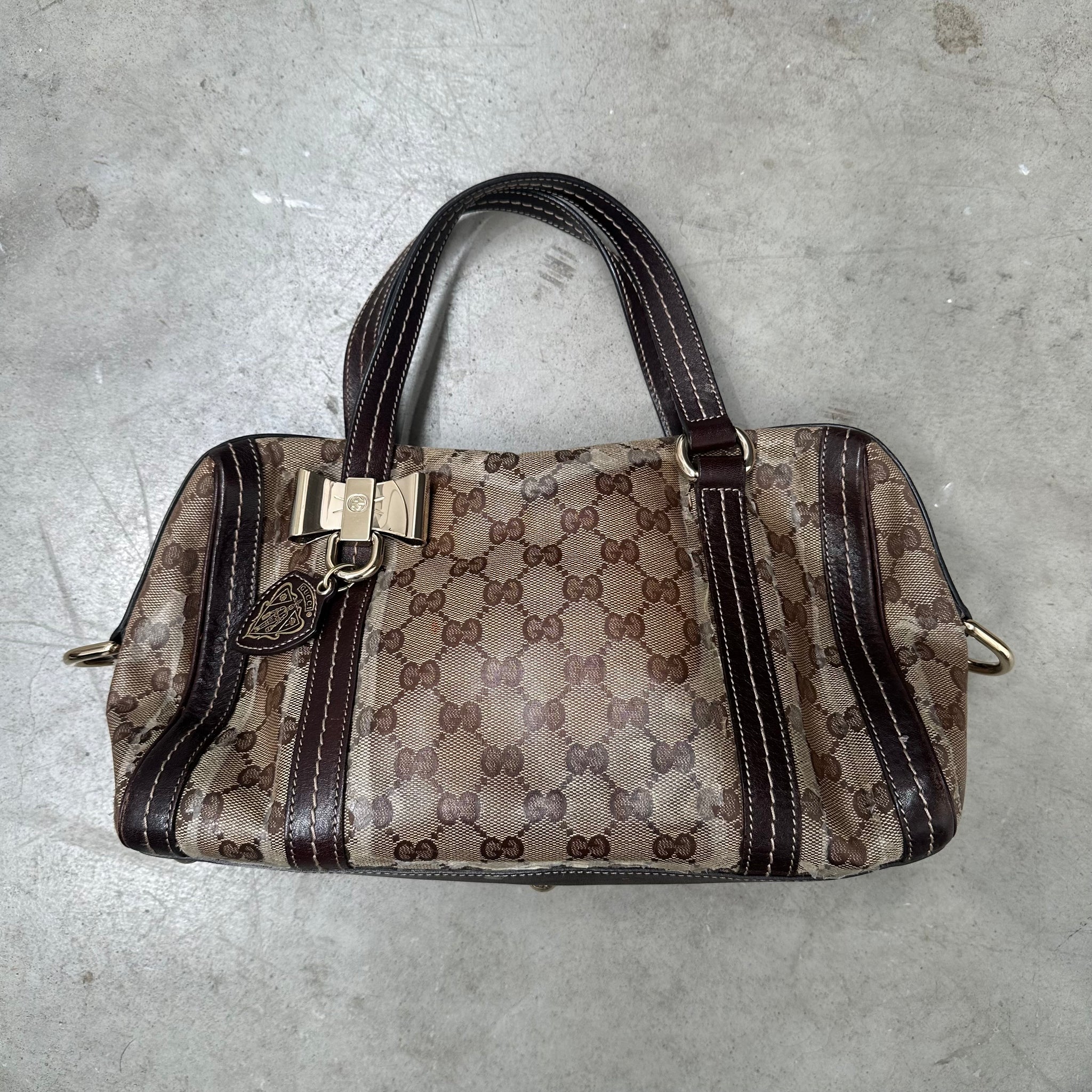 Gucci Brown GG Crystal Duchessa Boston Bag Beige Dark Brown