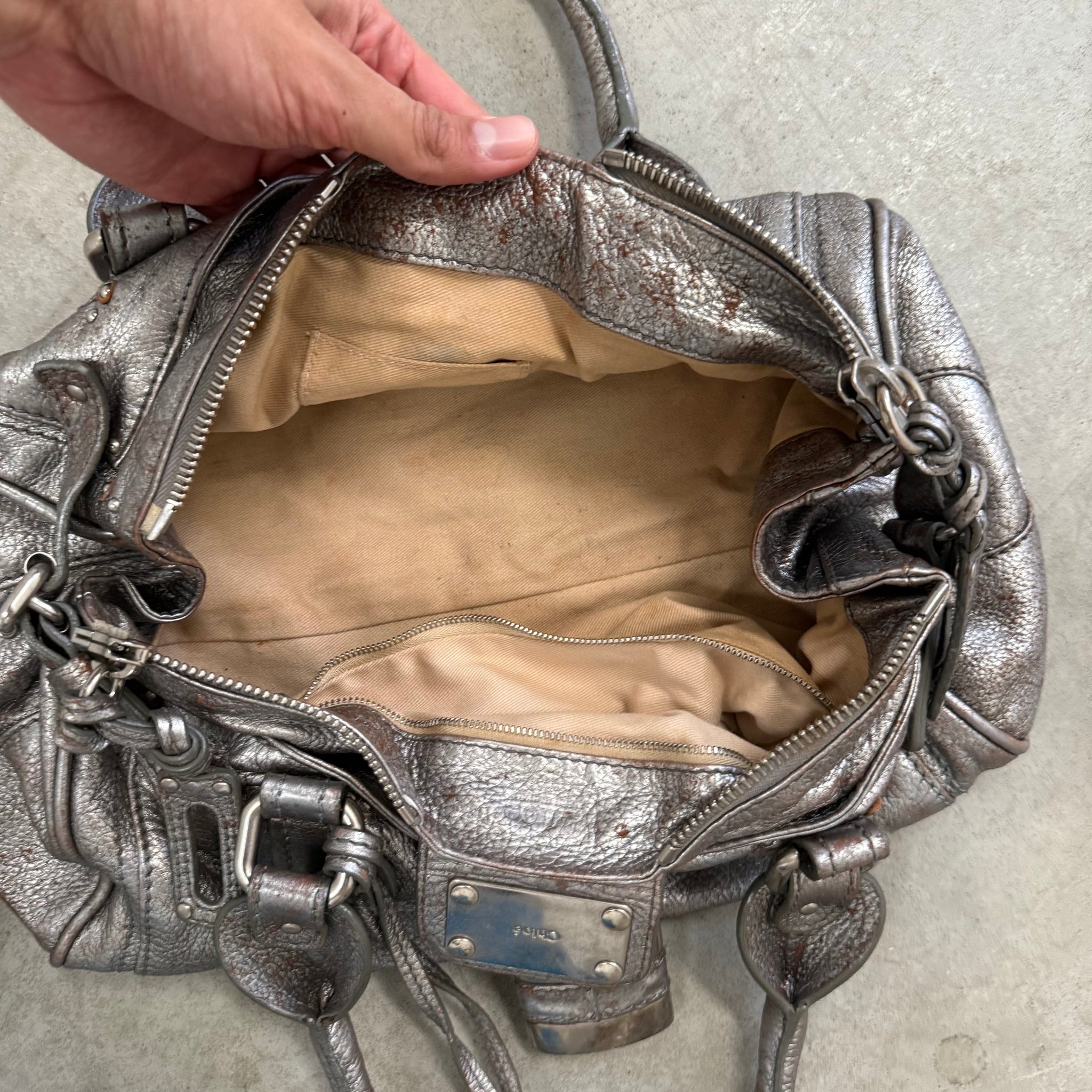 Chloe Paddington Shoulder Bag Silver Leather