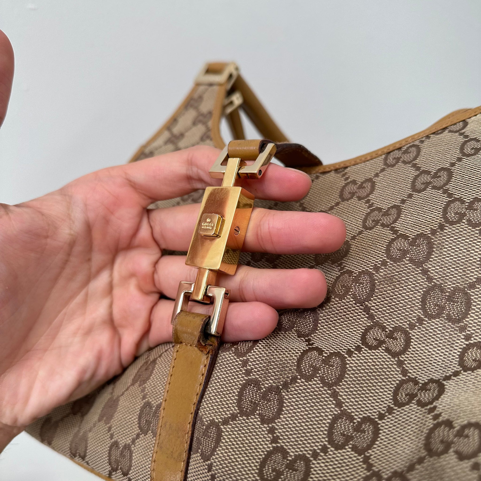 Gucci GG Print Jackie Shoulder Bag Beige