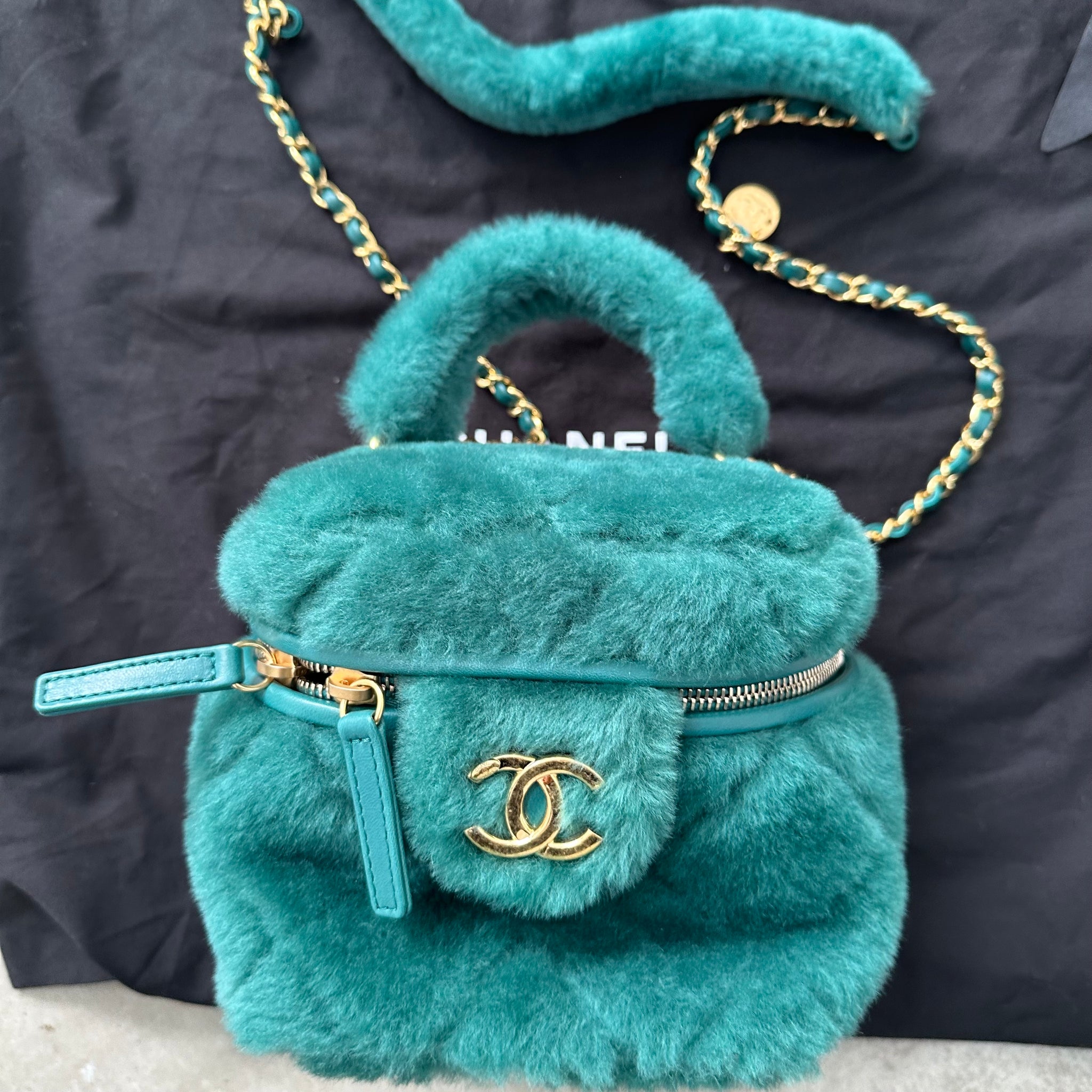 Chanel Green Shearling Vanity Bag 2022