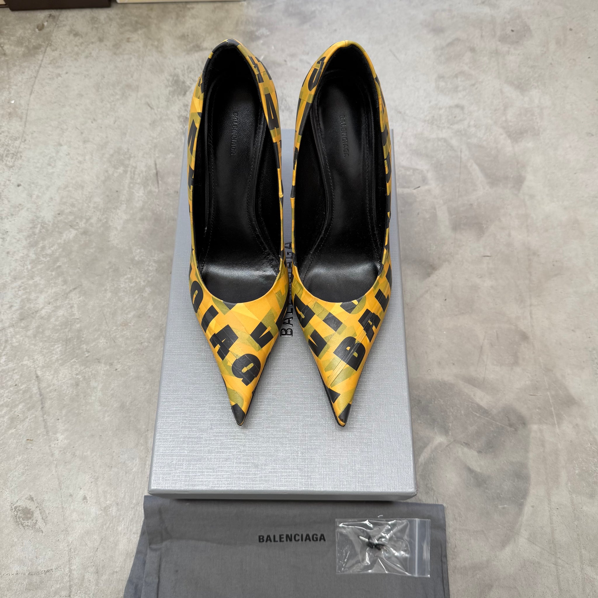 Balenciaga Knife 110mm Logo Print Heels (Size 38)
