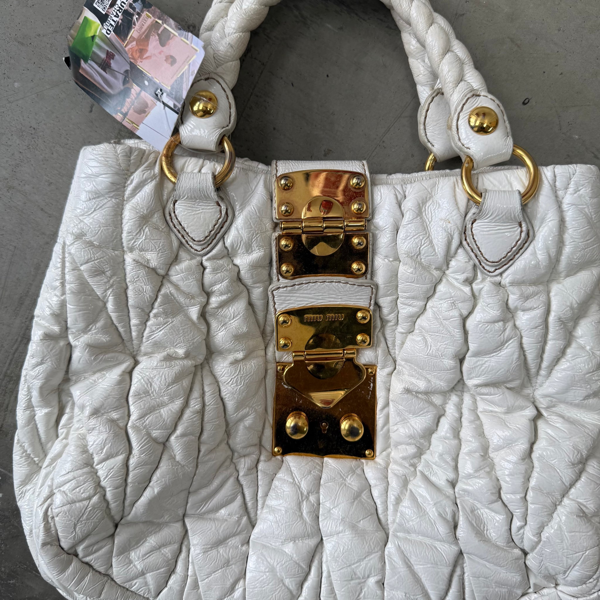 Miu Miu Matelassé White Leather Bag with Gold Hardware