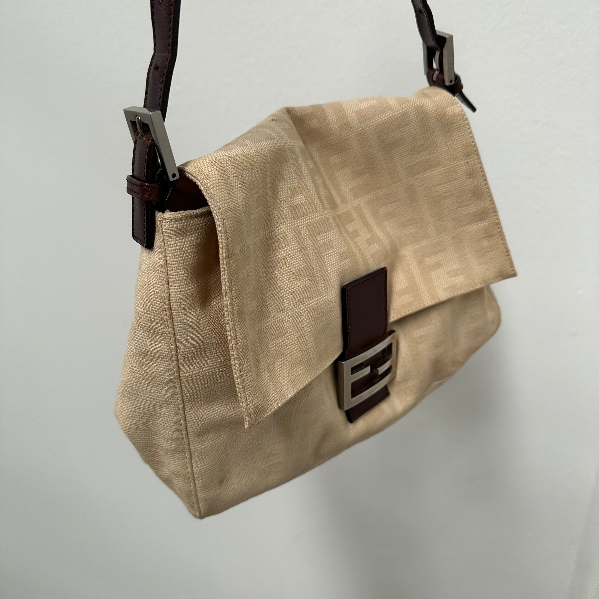 Fendi Zucca Canvas Mamma Baguette Beige Shoulder Bag
