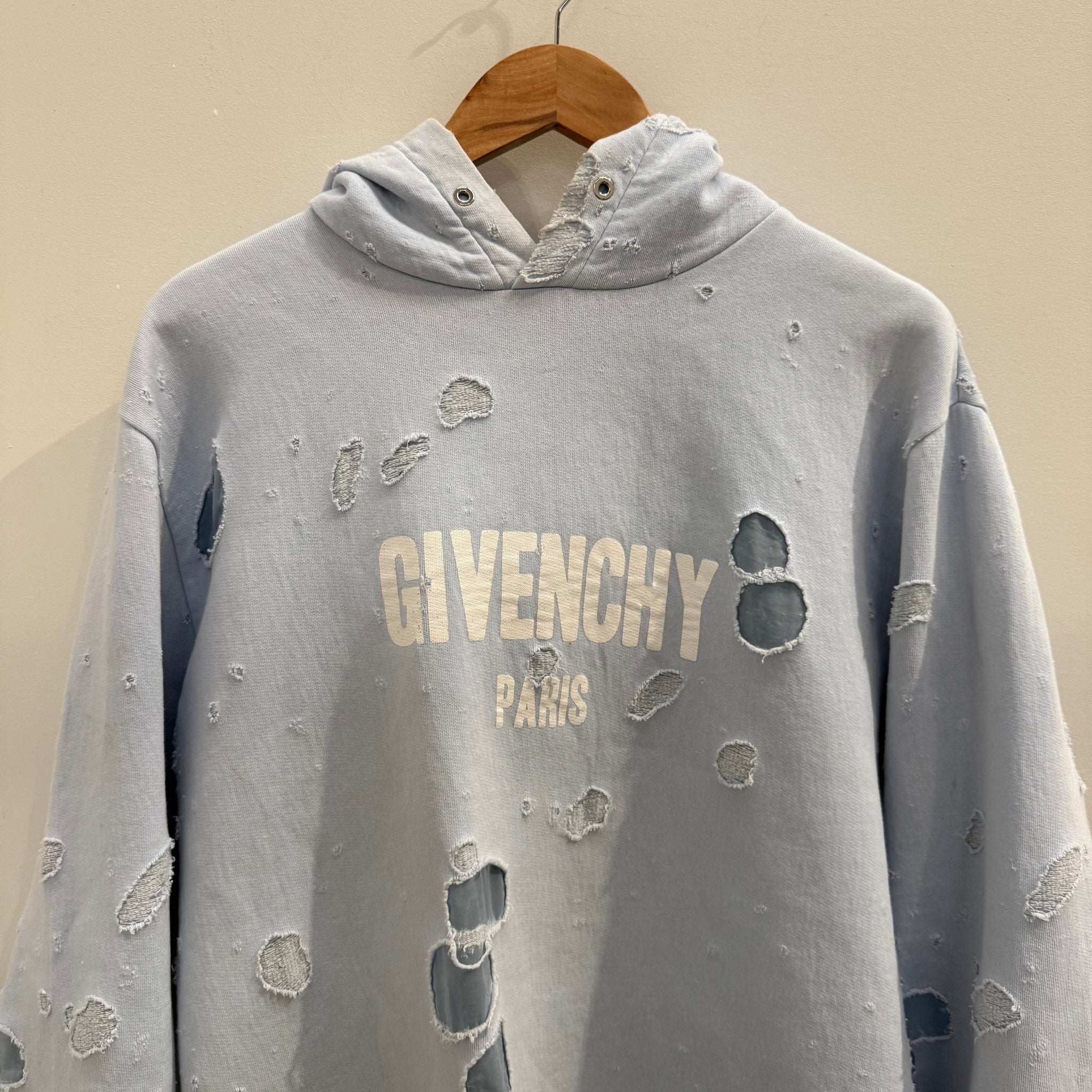 Givenchy Blue Distressed Front Logo Blue Hoodie (fits L-XL)