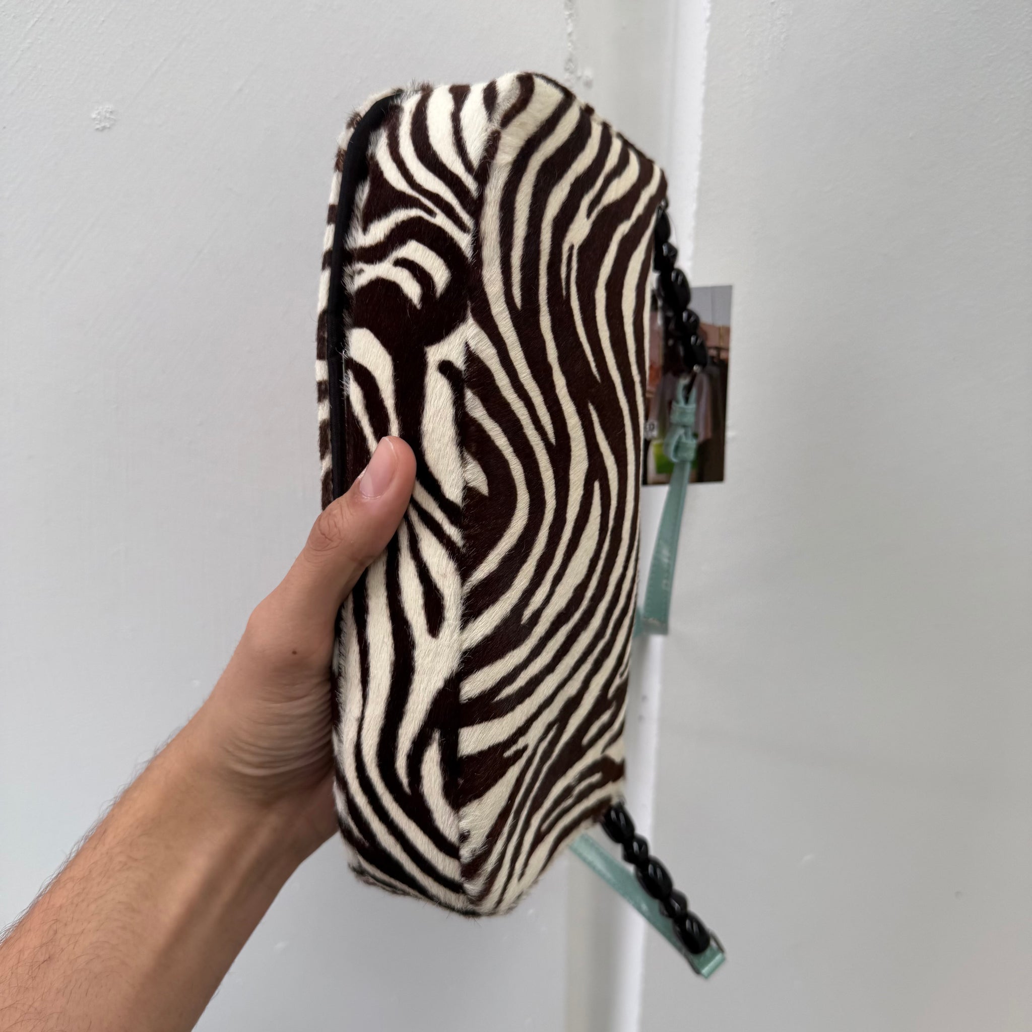 Dior Mint Green Zebra Print Pony Hair and Patent Leather Malice Shoulder Bag